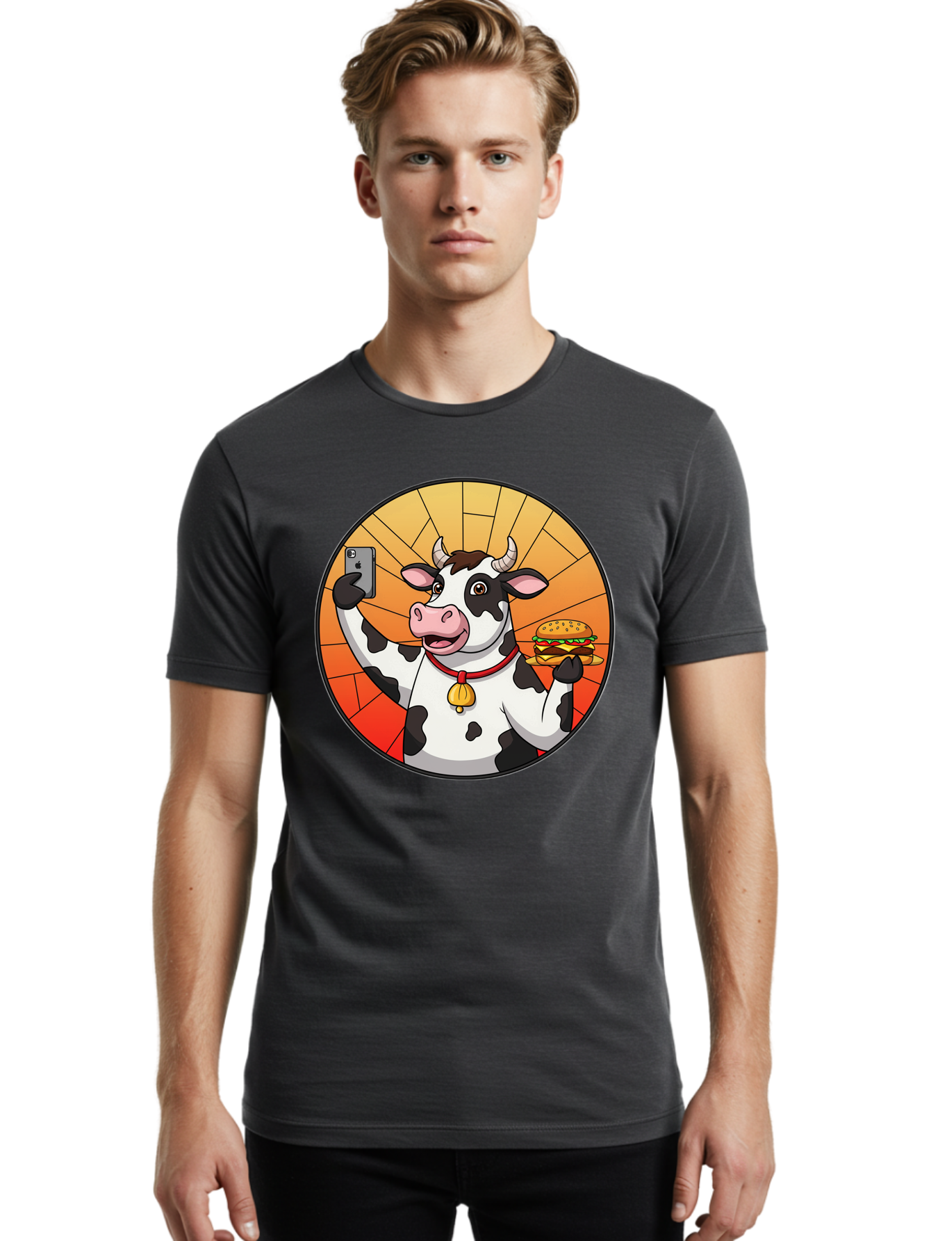 Cow-Selfie-Burger Men'S Graphic Tee, 100% Cotton, Comfortable Casual Summer Wear, Machine Washable, Vintage Camera, Old Camera, Antique Camera, Black Camera, Classic Photography, Photography Equipment, Nostalgic Device, Film Camera, Camera Art Bah808