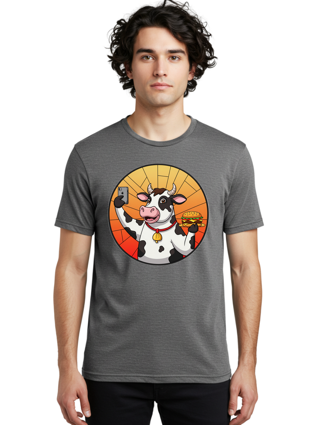 Cow-Selfie-Burger Men'S Graphic Tee, 100% Cotton, Comfortable Casual Summer Wear, Machine Washable, Vintage Camera, Old Camera, Antique Camera, Black Camera, Classic Photography, Photography Equipment, Nostalgic Device, Film Camera, Camera Art Bah808