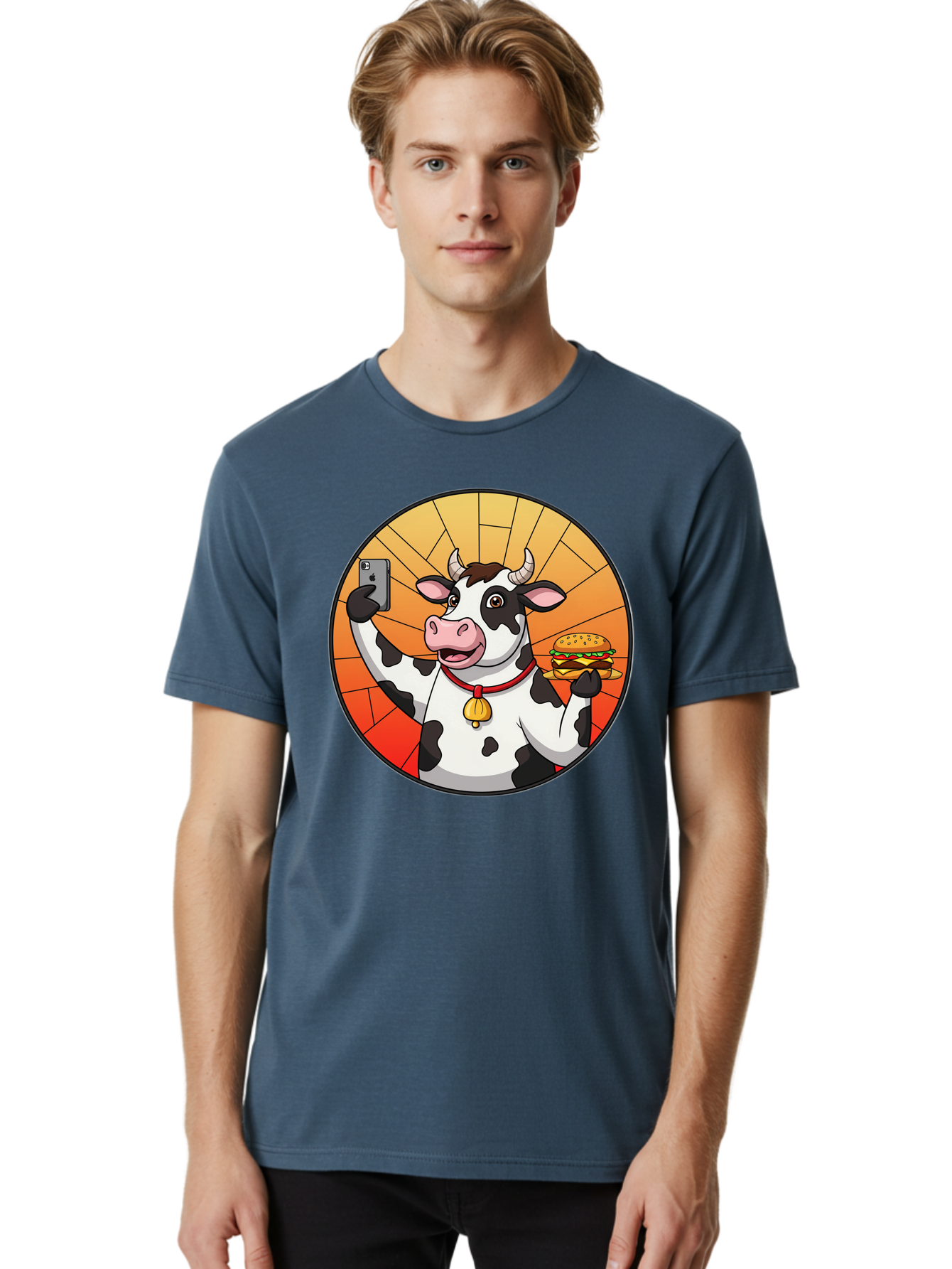 Cow-Selfie-Burger Men'S Graphic Tee, 100% Cotton, Comfortable Casual Summer Wear, Machine Washable, Vintage Camera, Old Camera, Antique Camera, Black Camera, Classic Photography, Photography Equipment, Nostalgic Device, Film Camera, Camera Art Bah808