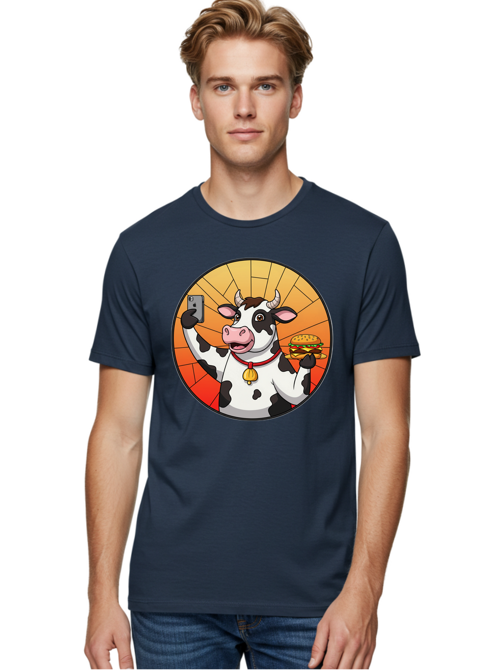Cow-Selfie-Burger Men'S Graphic Tee, 100% Cotton, Comfortable Casual Summer Wear, Machine Washable, Vintage Camera, Old Camera, Antique Camera, Black Camera, Classic Photography, Photography Equipment, Nostalgic Device, Film Camera, Camera Art Bah808