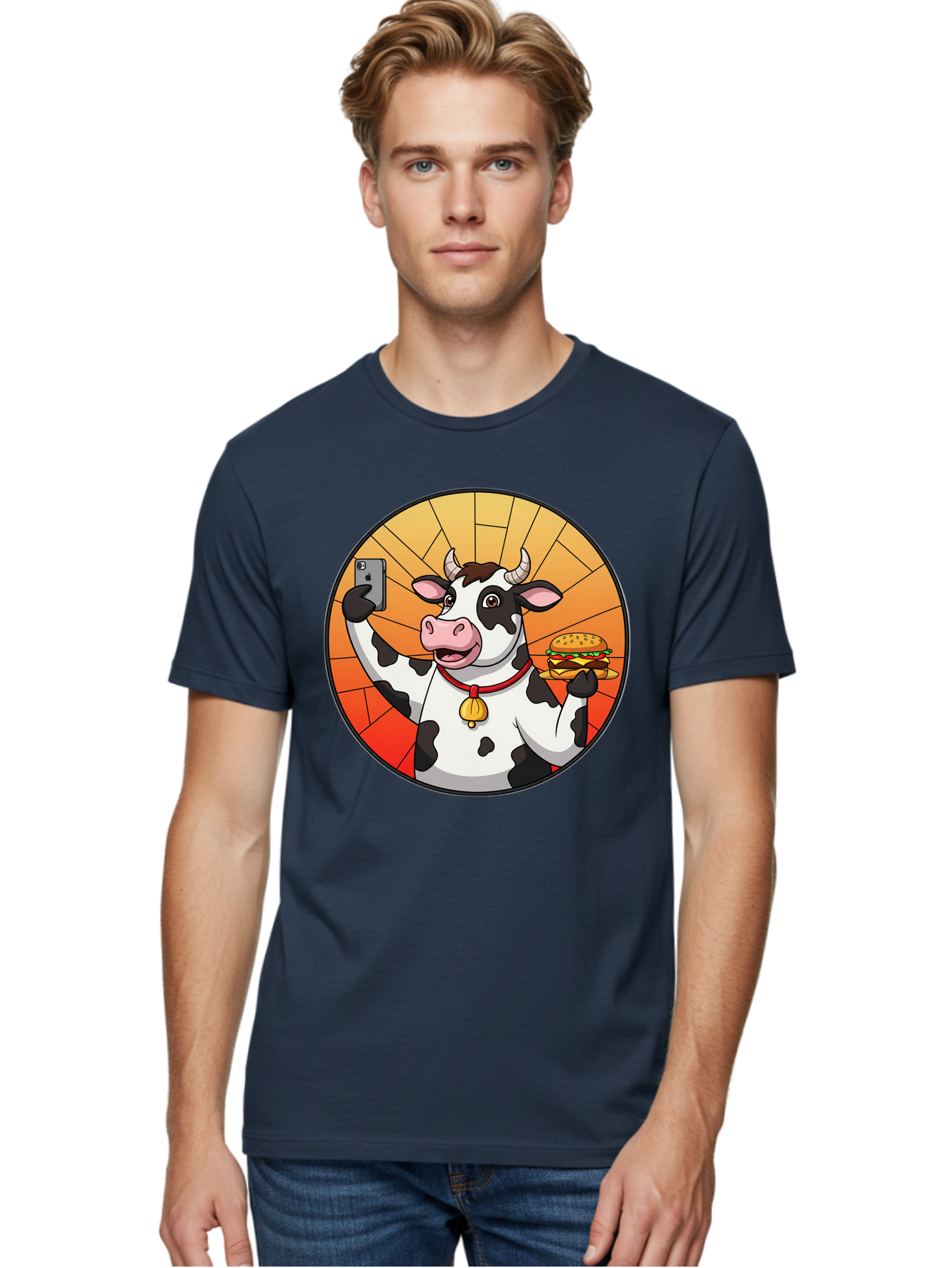 Cow-Selfie-Burger Men'S Graphic Tee, 100% Cotton, Comfortable Casual Summer Wear, Machine Washable, Vintage Camera, Old Camera, Antique Camera, Black Camera, Classic Photography, Photography Equipment, Nostalgic Device, Film Camera, Camera Art Bah808