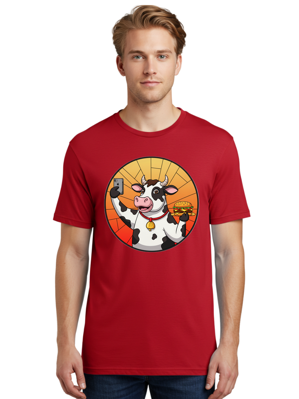 Cow-Selfie-Burger Men'S Graphic Tee, 100% Cotton, Comfortable Casual Summer Wear, Machine Washable, Vintage Camera, Old Camera, Antique Camera, Black Camera, Classic Photography, Photography Equipment, Nostalgic Device, Film Camera, Camera Art Bah808
