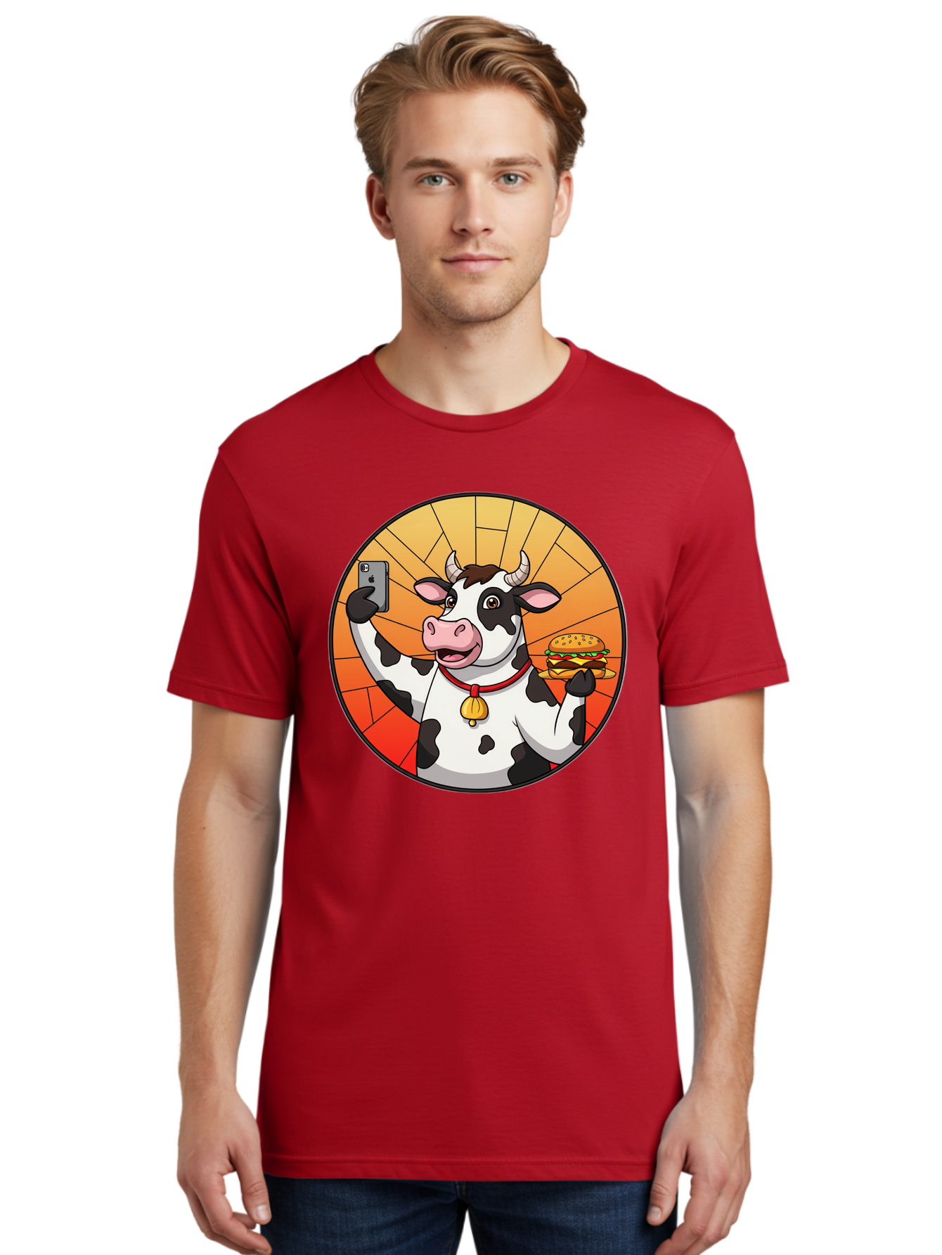 Cow-Selfie-Burger Men'S Graphic Tee, 100% Cotton, Comfortable Casual Summer Wear, Machine Washable, Vintage Camera, Old Camera, Antique Camera, Black Camera, Classic Photography, Photography Equipment, Nostalgic Device, Film Camera, Camera Art Bah808