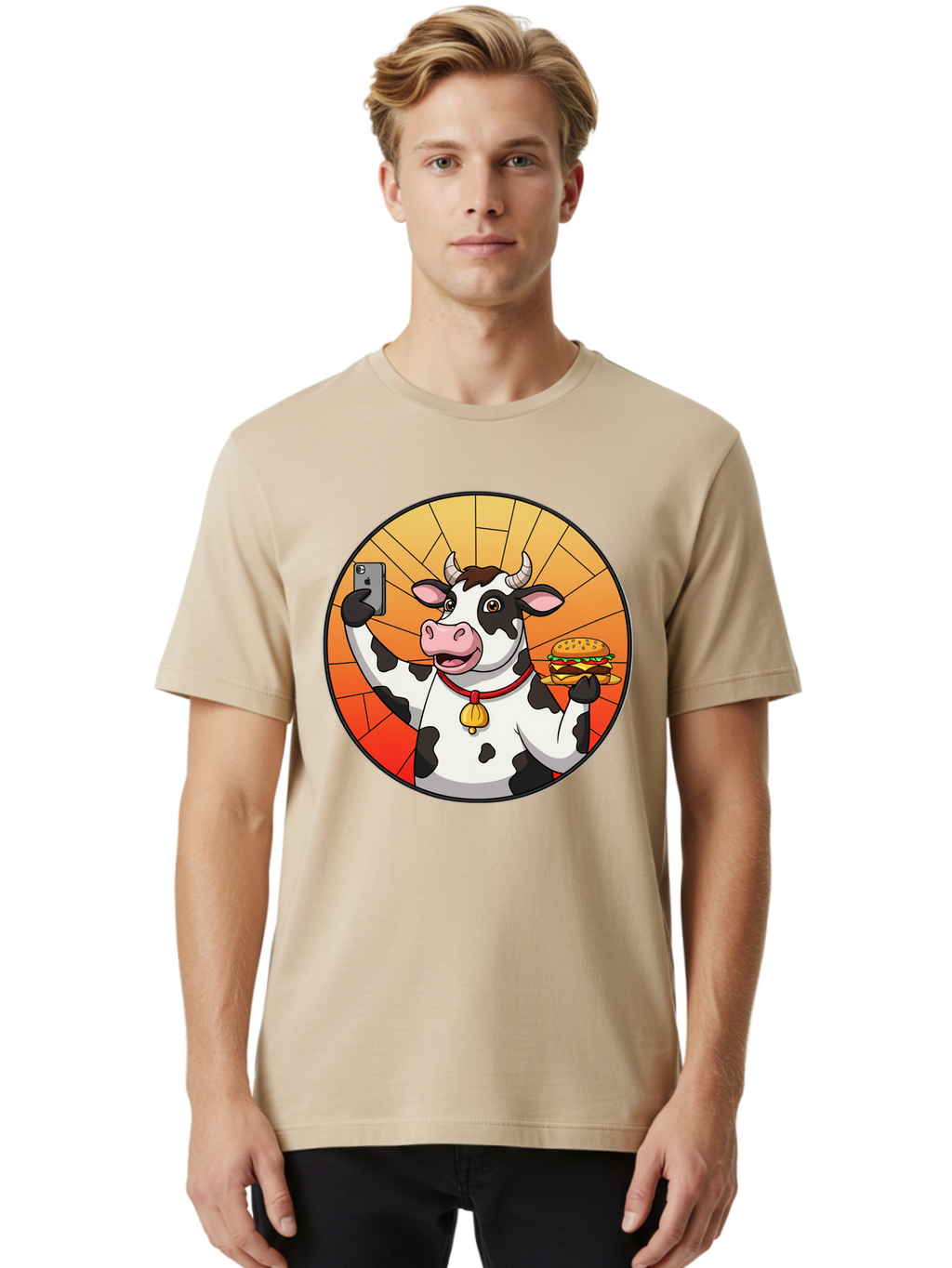Cow-Selfie-Burger Men'S Graphic Tee, 100% Cotton, Comfortable Casual Summer Wear, Machine Washable, Vintage Camera, Old Camera, Antique Camera, Black Camera, Classic Photography, Photography Equipment, Nostalgic Device, Film Camera, Camera Art Bah808