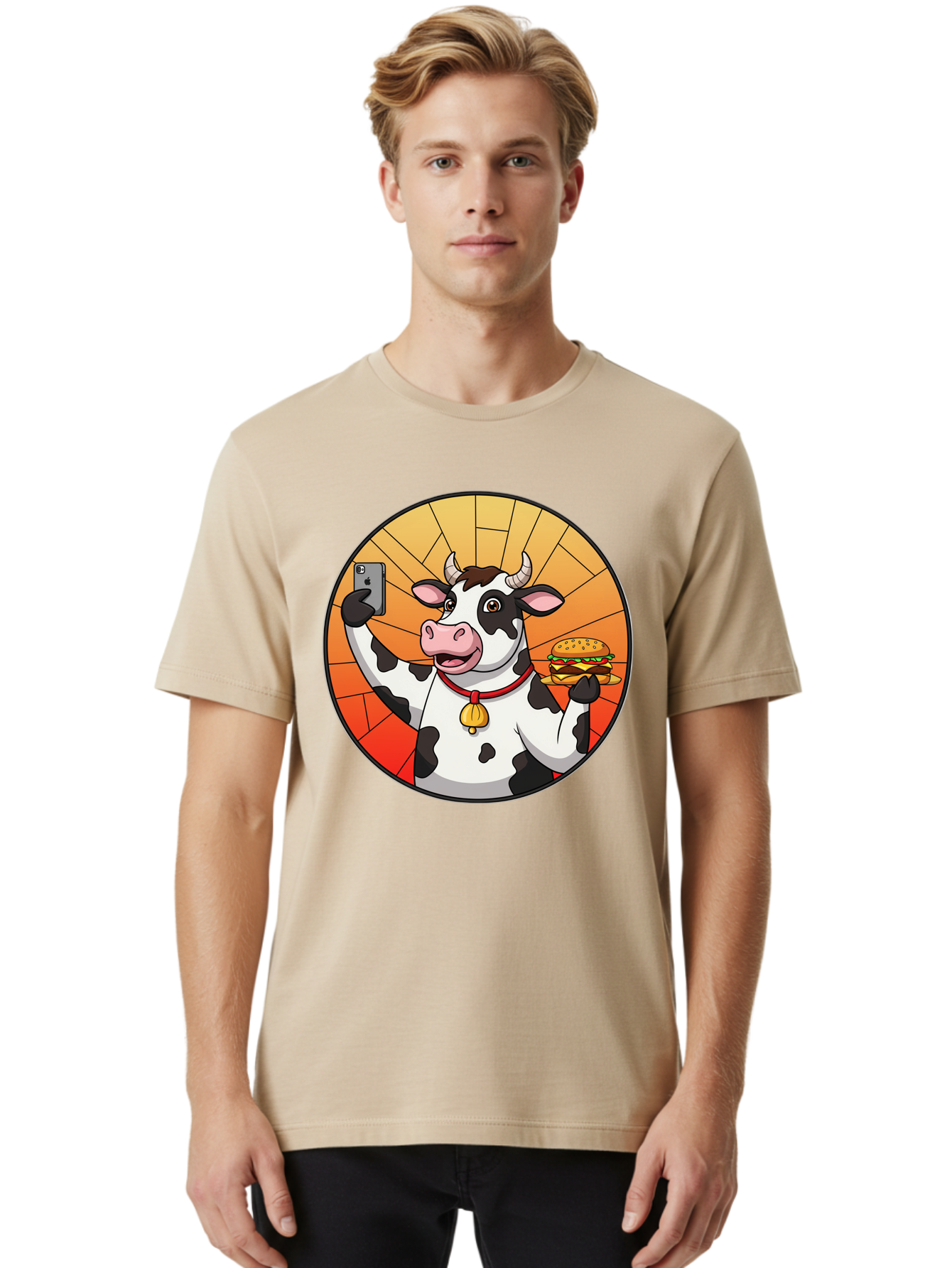 Cow-Selfie-Burger Men'S Graphic Tee, 100% Cotton, Comfortable Casual Summer Wear, Machine Washable, Vintage Camera, Old Camera, Antique Camera, Black Camera, Classic Photography, Photography Equipment, Nostalgic Device, Film Camera, Camera Art Bah808