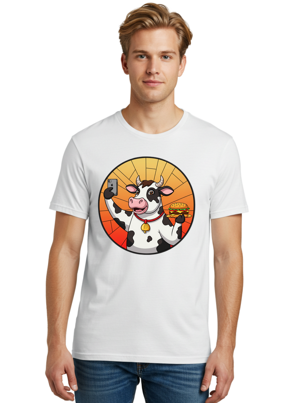 Cow-Selfie-Burger Men'S Graphic Tee, 100% Cotton, Comfortable Casual Summer Wear, Machine Washable, Vintage Camera, Old Camera, Antique Camera, Black Camera, Classic Photography, Photography Equipment, Nostalgic Device, Film Camera, Camera Art Bah808