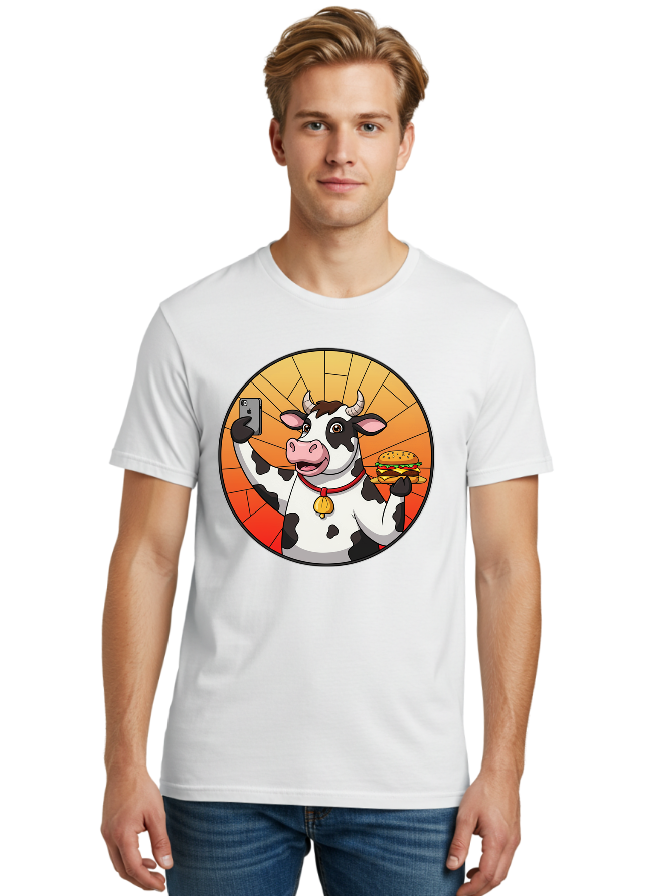 Cow-Selfie-Burger Men'S Graphic Tee, 100% Cotton, Comfortable Casual Summer Wear, Machine Washable, Vintage Camera, Old Camera, Antique Camera, Black Camera, Classic Photography, Photography Equipment, Nostalgic Device, Film Camera, Camera Art Bah808