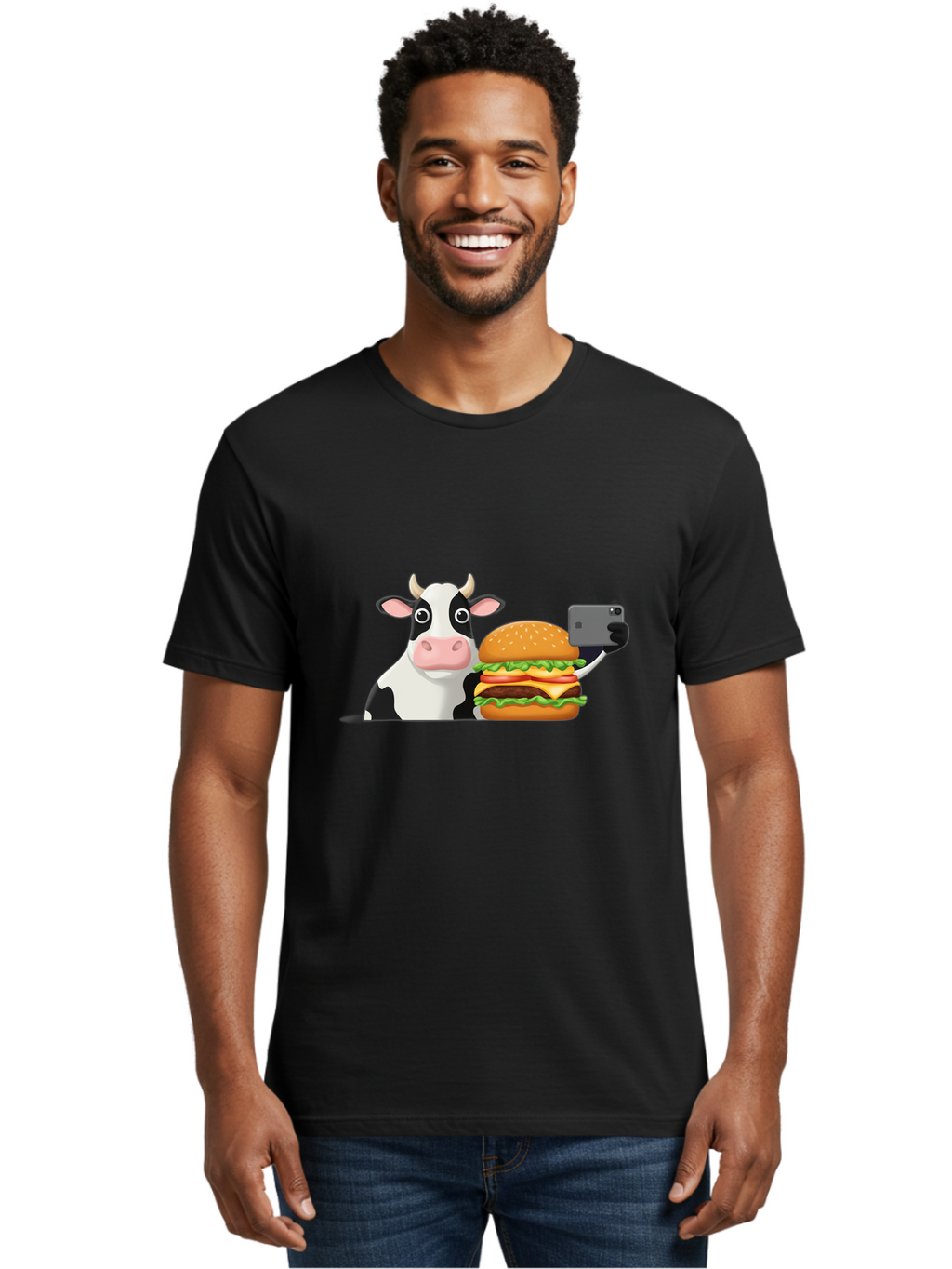 Cow-Selfie Men'S Graphic Tee, 100% Cotton, Comfortable Casual Summer Wear, Machine Washable, Vintage Camera, Old Camera, Antique Camera, Black Camera, Classic Photography, Photography Equipment, Nostalgic Device, Film Camera, Camera Art Bah809