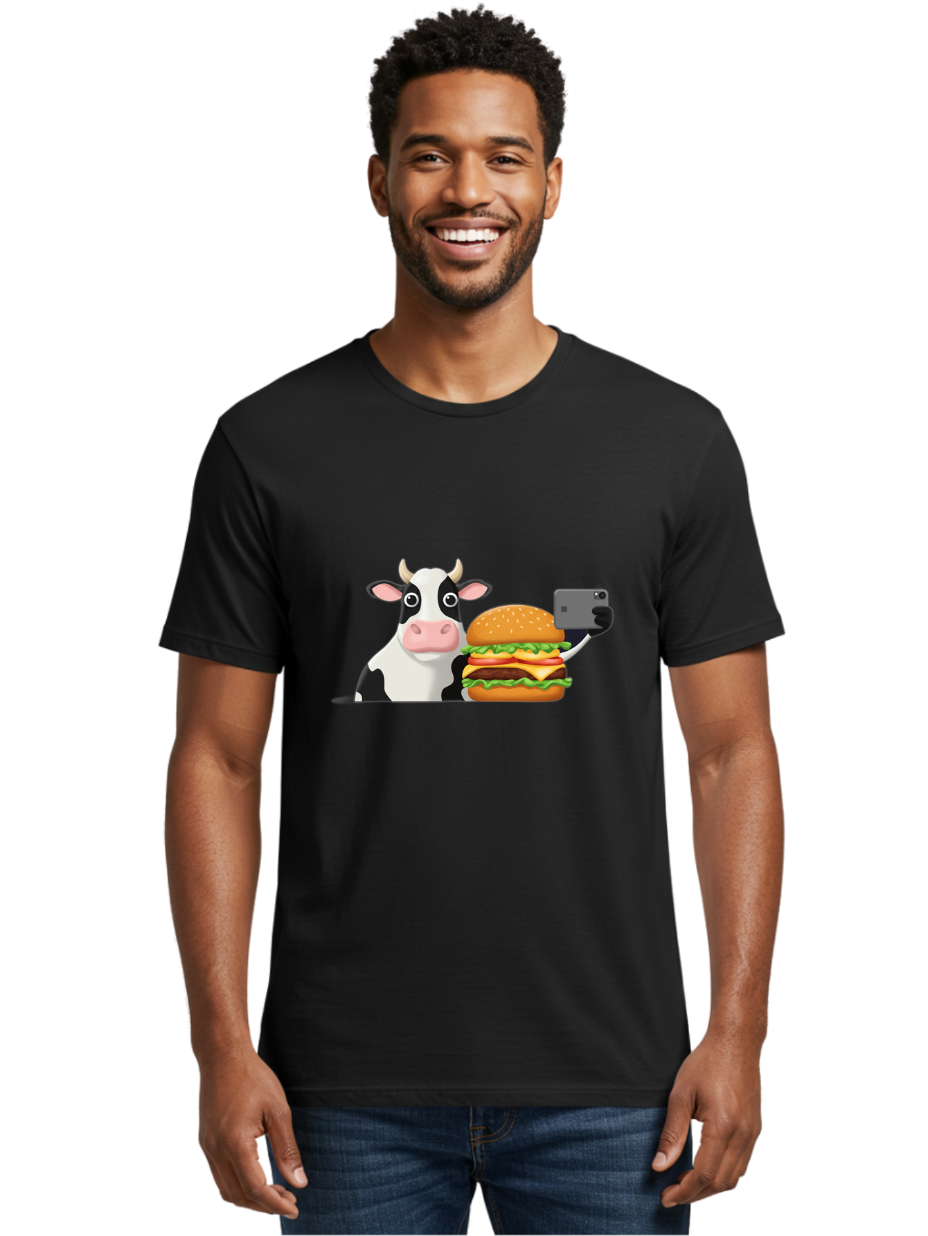 Cow-Selfie Men'S Graphic Tee, 100% Cotton, Comfortable Casual Summer Wear, Machine Washable, Vintage Camera, Old Camera, Antique Camera, Black Camera, Classic Photography, Photography Equipment, Nostalgic Device, Film Camera, Camera Art Bah809