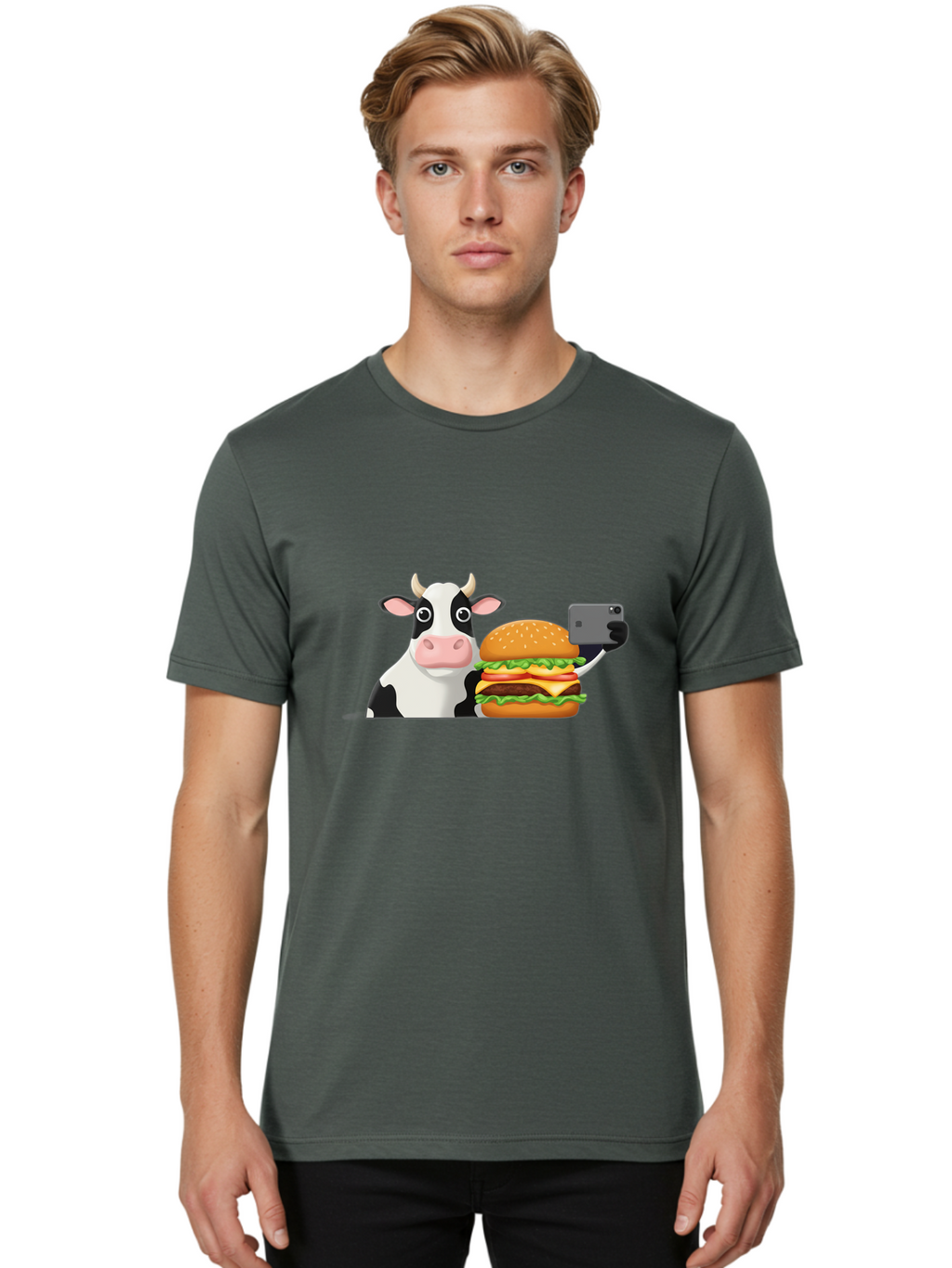 Cow-Selfie Men'S Graphic Tee, 100% Cotton, Comfortable Casual Summer Wear, Machine Washable, Vintage Camera, Old Camera, Antique Camera, Black Camera, Classic Photography, Photography Equipment, Nostalgic Device, Film Camera, Camera Art Bah809