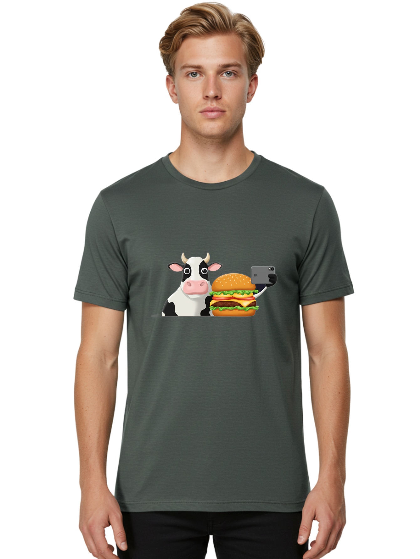 Cow-Selfie Men'S Graphic Tee, 100% Cotton, Comfortable Casual Summer Wear, Machine Washable, Vintage Camera, Old Camera, Antique Camera, Black Camera, Classic Photography, Photography Equipment, Nostalgic Device, Film Camera, Camera Art Bah809