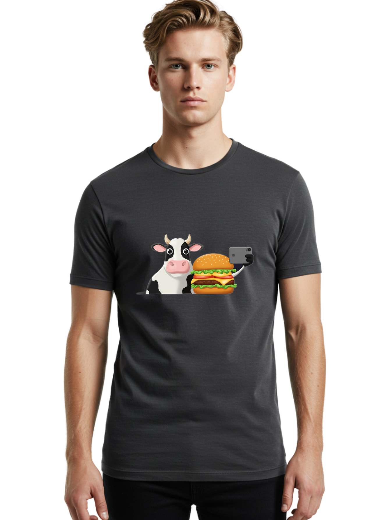Cow-Selfie Men'S Graphic Tee, 100% Cotton, Comfortable Casual Summer Wear, Machine Washable, Vintage Camera, Old Camera, Antique Camera, Black Camera, Classic Photography, Photography Equipment, Nostalgic Device, Film Camera, Camera Art Bah809
