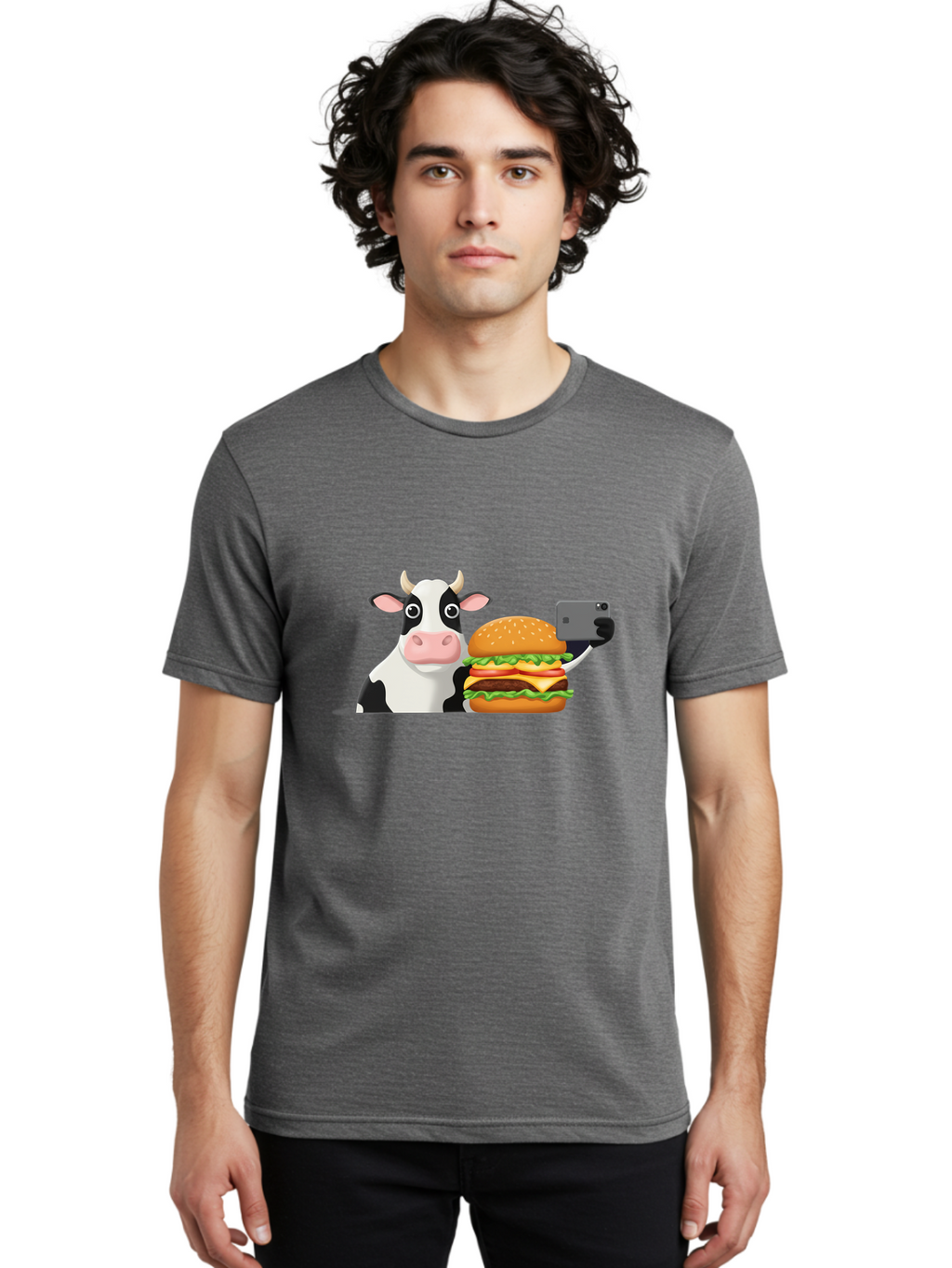 Cow-Selfie Men'S Graphic Tee, 100% Cotton, Comfortable Casual Summer Wear, Machine Washable, Vintage Camera, Old Camera, Antique Camera, Black Camera, Classic Photography, Photography Equipment, Nostalgic Device, Film Camera, Camera Art Bah809