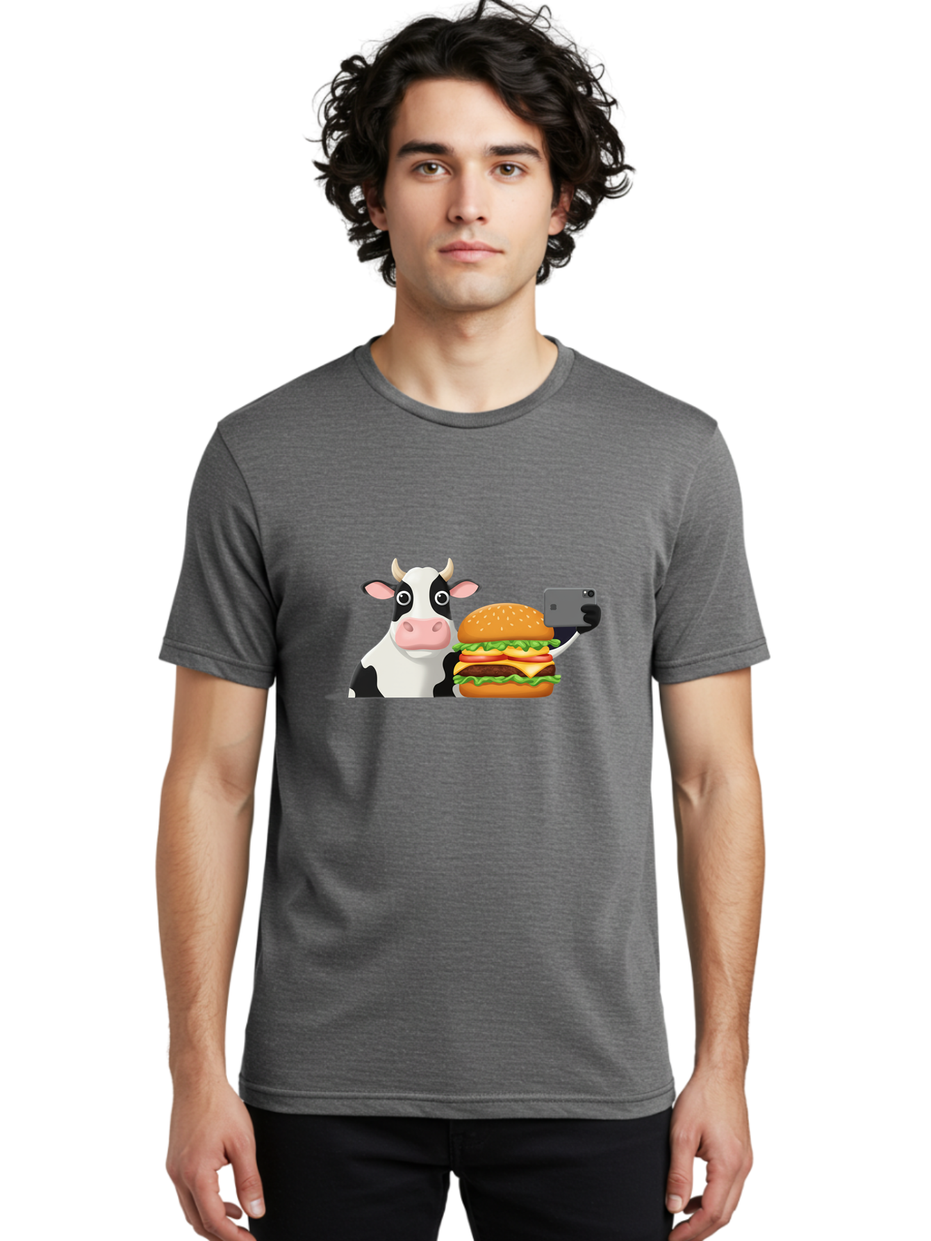 Cow-Selfie Men'S Graphic Tee, 100% Cotton, Comfortable Casual Summer Wear, Machine Washable, Vintage Camera, Old Camera, Antique Camera, Black Camera, Classic Photography, Photography Equipment, Nostalgic Device, Film Camera, Camera Art Bah809