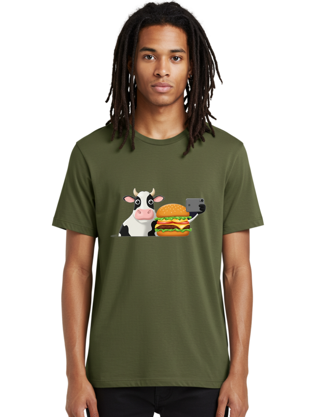 Cow-Selfie Men'S Graphic Tee, 100% Cotton, Comfortable Casual Summer Wear, Machine Washable, Vintage Camera, Old Camera, Antique Camera, Black Camera, Classic Photography, Photography Equipment, Nostalgic Device, Film Camera, Camera Art Bah809