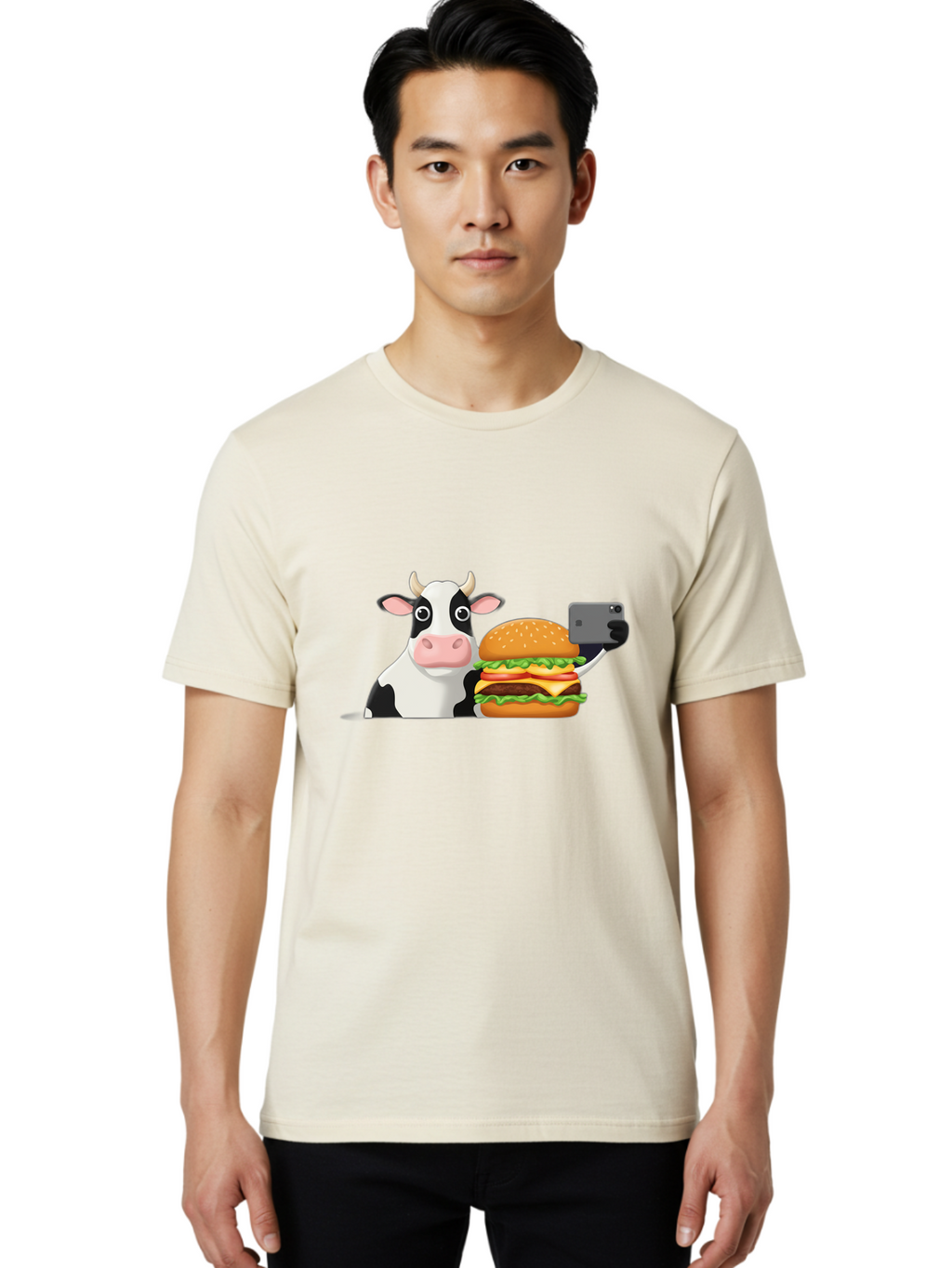 Cow-Selfie Men'S Graphic Tee, 100% Cotton, Comfortable Casual Summer Wear, Machine Washable, Vintage Camera, Old Camera, Antique Camera, Black Camera, Classic Photography, Photography Equipment, Nostalgic Device, Film Camera, Camera Art Bah809