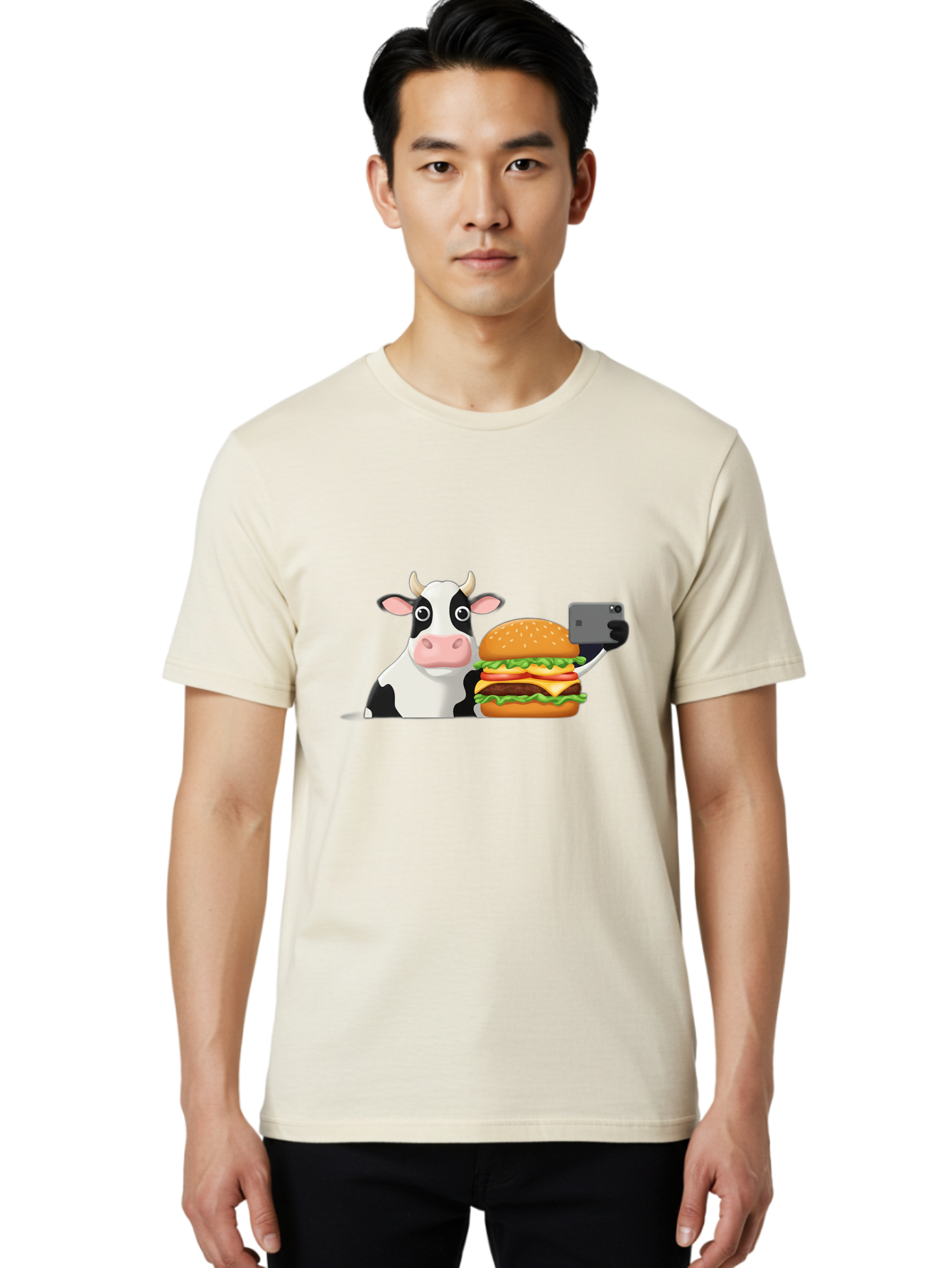 Cow-Selfie Men'S Graphic Tee, 100% Cotton, Comfortable Casual Summer Wear, Machine Washable, Vintage Camera, Old Camera, Antique Camera, Black Camera, Classic Photography, Photography Equipment, Nostalgic Device, Film Camera, Camera Art Bah809