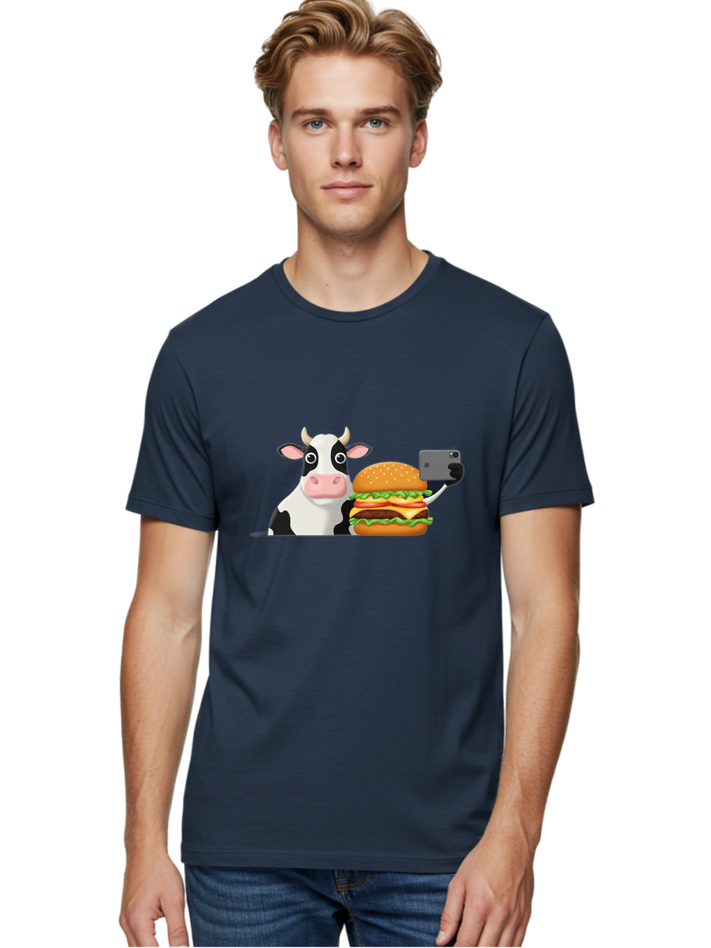 Cow-Selfie Men'S Graphic Tee, 100% Cotton, Comfortable Casual Summer Wear, Machine Washable, Vintage Camera, Old Camera, Antique Camera, Black Camera, Classic Photography, Photography Equipment, Nostalgic Device, Film Camera, Camera Art Bah809