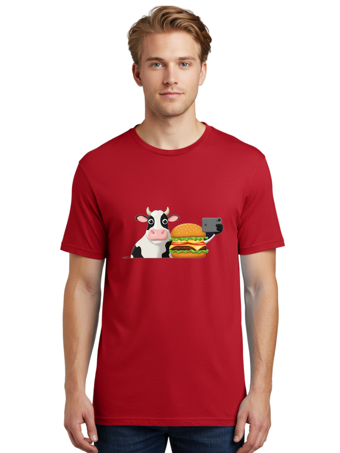 Cow-Selfie Men'S Graphic Tee, 100% Cotton, Comfortable Casual Summer Wear, Machine Washable, Vintage Camera, Old Camera, Antique Camera, Black Camera, Classic Photography, Photography Equipment, Nostalgic Device, Film Camera, Camera Art Bah809