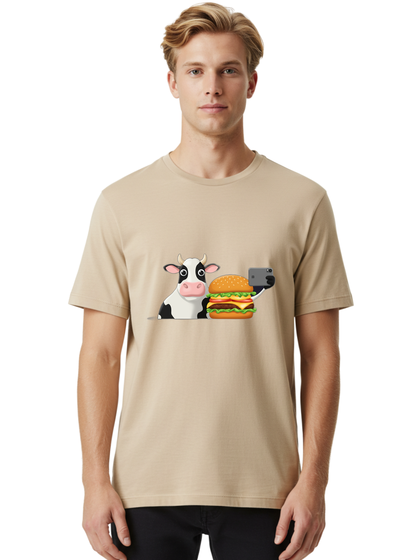 Cow-Selfie Men'S Graphic Tee, 100% Cotton, Comfortable Casual Summer Wear, Machine Washable, Vintage Camera, Old Camera, Antique Camera, Black Camera, Classic Photography, Photography Equipment, Nostalgic Device, Film Camera, Camera Art Bah809
