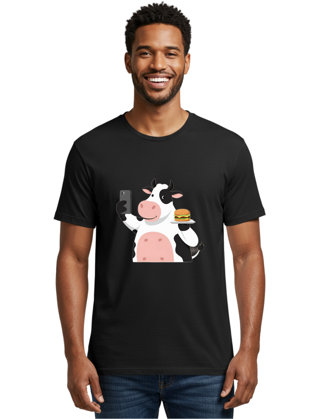 Cow-Serving-Burger Men'S Graphic Tee, 100% Cotton, Comfortable Casual Summer Wear, Machine Washable, Vintage Camera, Old Camera, Antique Camera, Black Camera, Classic Photography, Photography Equipment, Nostalgic Device, Film Camera, Bah810