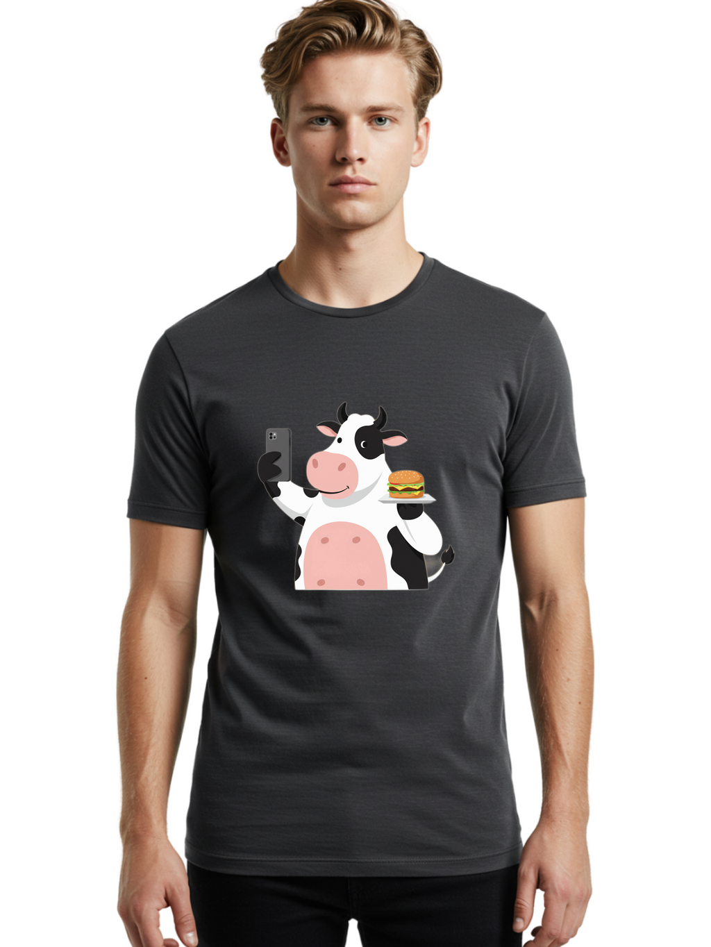 Cow-Serving-Burger Men'S Graphic Tee, 100% Cotton, Comfortable Casual Summer Wear, Machine Washable, Vintage Camera, Old Camera, Antique Camera, Black Camera, Classic Photography, Photography Equipment, Nostalgic Device, Film Camera, Bah810
