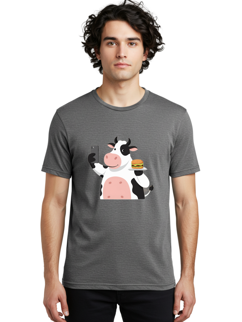 Cow-Serving-Burger Men'S Graphic Tee, 100% Cotton, Comfortable Casual Summer Wear, Machine Washable, Vintage Camera, Old Camera, Antique Camera, Black Camera, Classic Photography, Photography Equipment, Nostalgic Device, Film Camera, Bah810