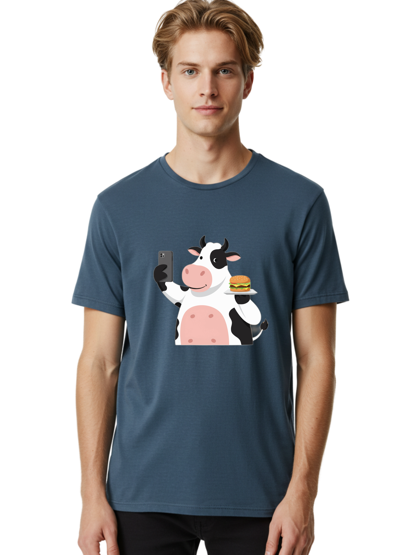 Cow-Serving-Burger Men'S Graphic Tee, 100% Cotton, Comfortable Casual Summer Wear, Machine Washable, Vintage Camera, Old Camera, Antique Camera, Black Camera, Classic Photography, Photography Equipment, Nostalgic Device, Film Camera, Bah810