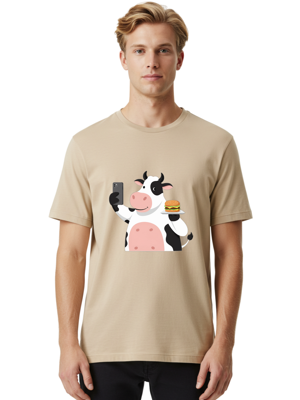 Cow-Serving-Burger Men'S Graphic Tee, 100% Cotton, Comfortable Casual Summer Wear, Machine Washable, Vintage Camera, Old Camera, Antique Camera, Black Camera, Classic Photography, Photography Equipment, Nostalgic Device, Film Camera, Bah810