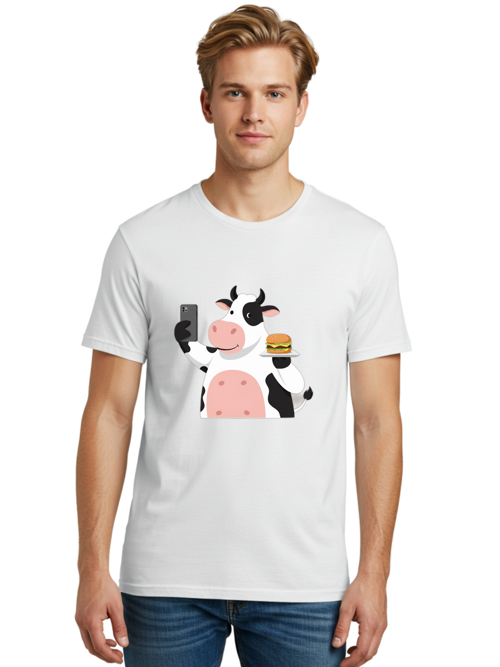 Cow-Serving-Burger Men'S Graphic Tee, 100% Cotton, Comfortable Casual Summer Wear, Machine Washable, Vintage Camera, Old Camera, Antique Camera, Black Camera, Classic Photography, Photography Equipment, Nostalgic Device, Film Camera, Bah810