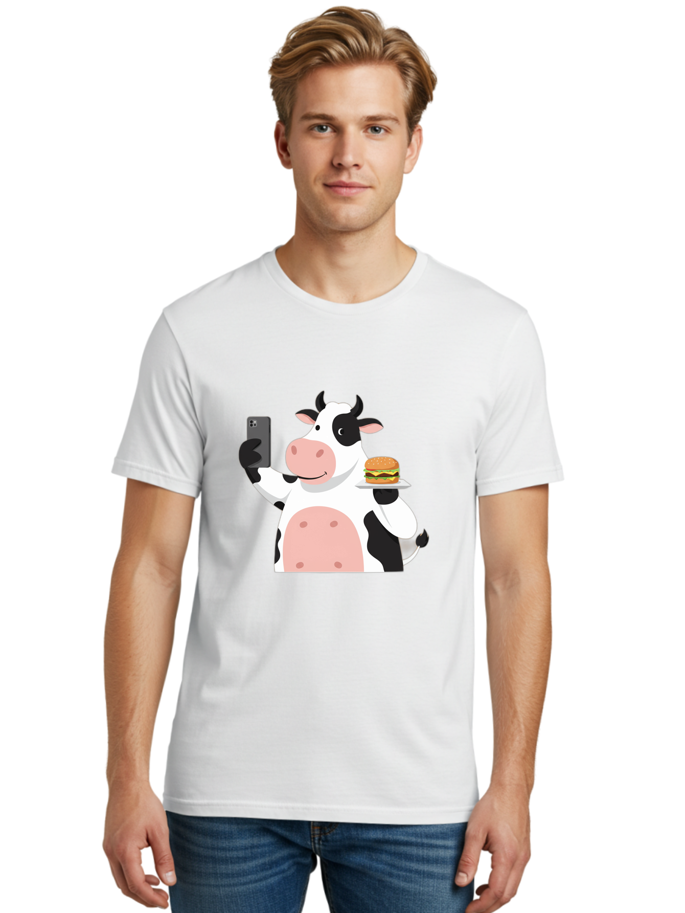 Cow-Serving-Burger Men'S Graphic Tee, 100% Cotton, Comfortable Casual Summer Wear, Machine Washable, Vintage Camera, Old Camera, Antique Camera, Black Camera, Classic Photography, Photography Equipment, Nostalgic Device, Film Camera, Bah810