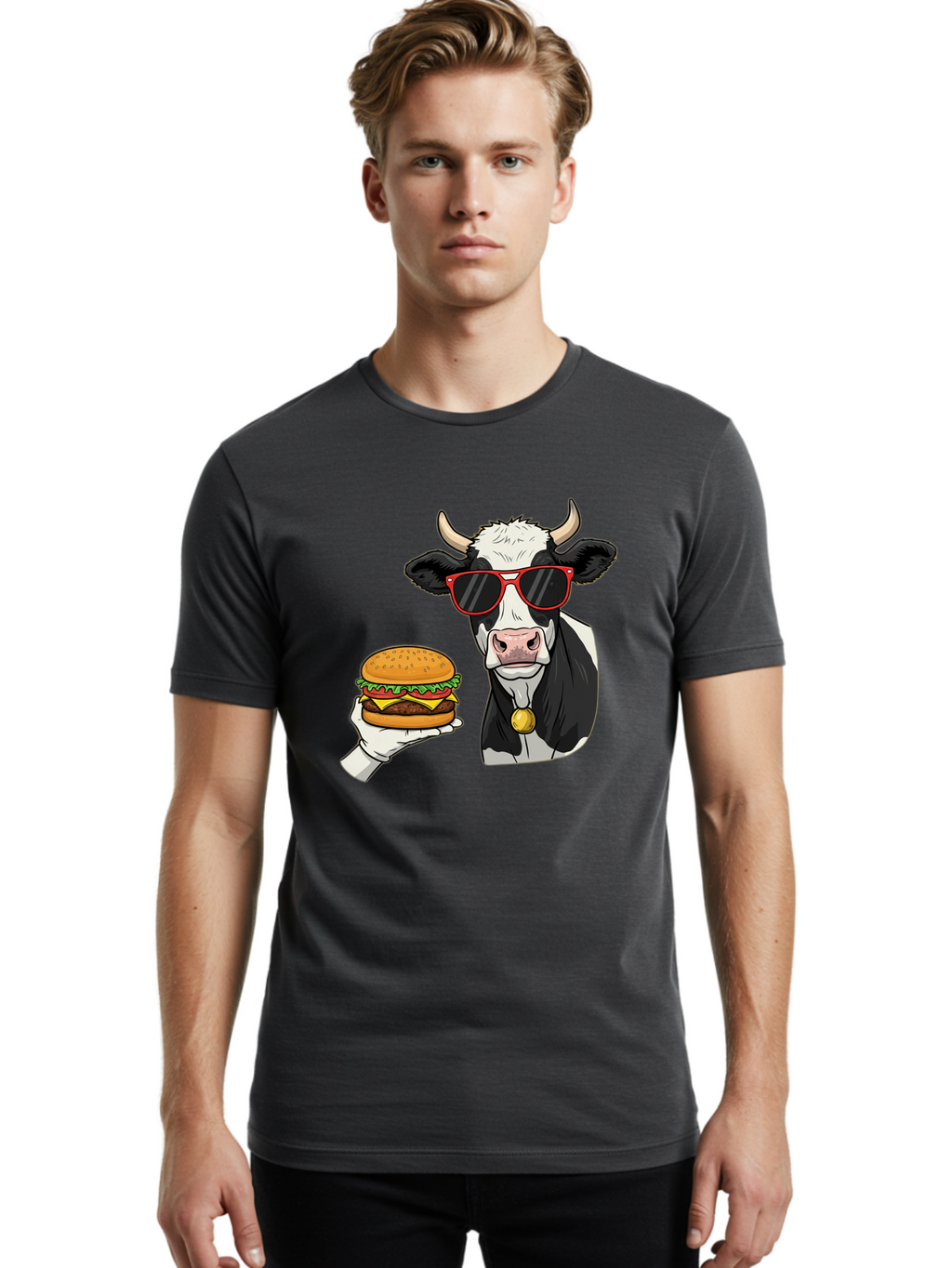 Cow-Sunglasses Men'S Graphic Tee, 100% Cotton, Comfortable Casual Summer Wear, Machine Washable, Vintage Camera, Old Camera, Antique Camera, Black Camera, Classic Photography, Photography Equipment, Nostalgic Device, Film Camera, Camera Art Bah811