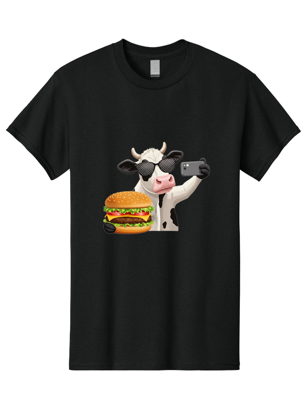 Cow-Taking-Selfie-With-Burger Men'S Graphic Tee, 100% Cotton, Comfortable Casual Summer Wear, Machine Washable, Vintage Camera, Old Camera, Antique Camera, Black Camera, Classic Photography, Photography Equipment, Nostalgic Device, Bah813