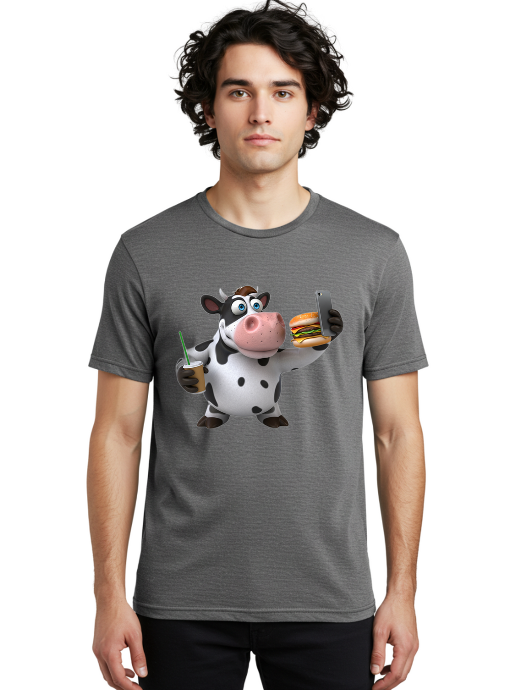 Cow-Taking-Selfie Men'S Graphic Tee, 100% Cotton, Comfortable Casual Summer Wear, Machine Washable, Vintage Camera, Old Camera, Antique Camera, Black Camera, Classic Photography, Photography Equipment, Nostalgic Device, Film Camera, Camera Art Bah814