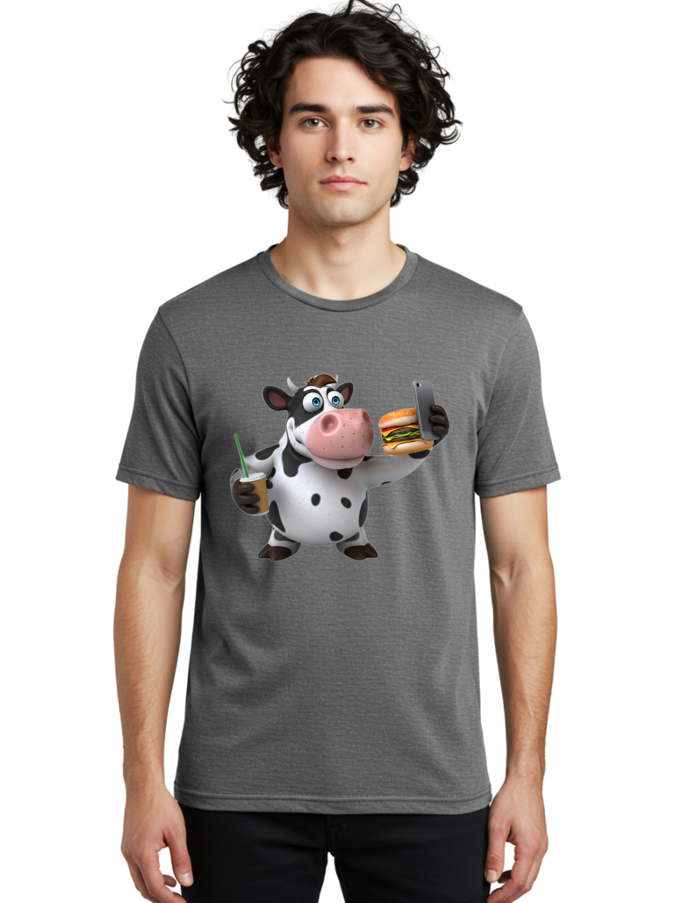 Cow-Taking-Selfie Men'S Graphic Tee, 100% Cotton, Comfortable Casual Summer Wear, Machine Washable, Vintage Camera, Old Camera, Antique Camera, Black Camera, Classic Photography, Photography Equipment, Nostalgic Device, Film Camera, Camera Art Bah814