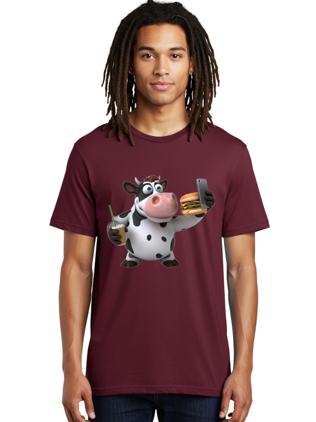 Cow-Taking-Selfie Men'S Graphic Tee, 100% Cotton, Comfortable Casual Summer Wear, Machine Washable, Vintage Camera, Old Camera, Antique Camera, Black Camera, Classic Photography, Photography Equipment, Nostalgic Device, Film Camera, Camera Art Bah814