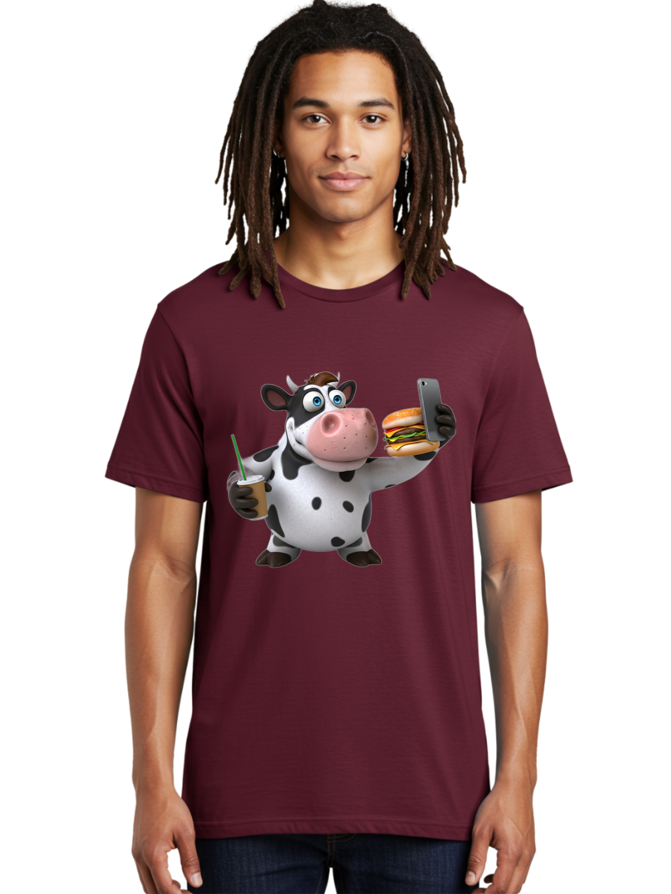 Cow-Taking-Selfie Men'S Graphic Tee, 100% Cotton, Comfortable Casual Summer Wear, Machine Washable, Vintage Camera, Old Camera, Antique Camera, Black Camera, Classic Photography, Photography Equipment, Nostalgic Device, Film Camera, Camera Art Bah814