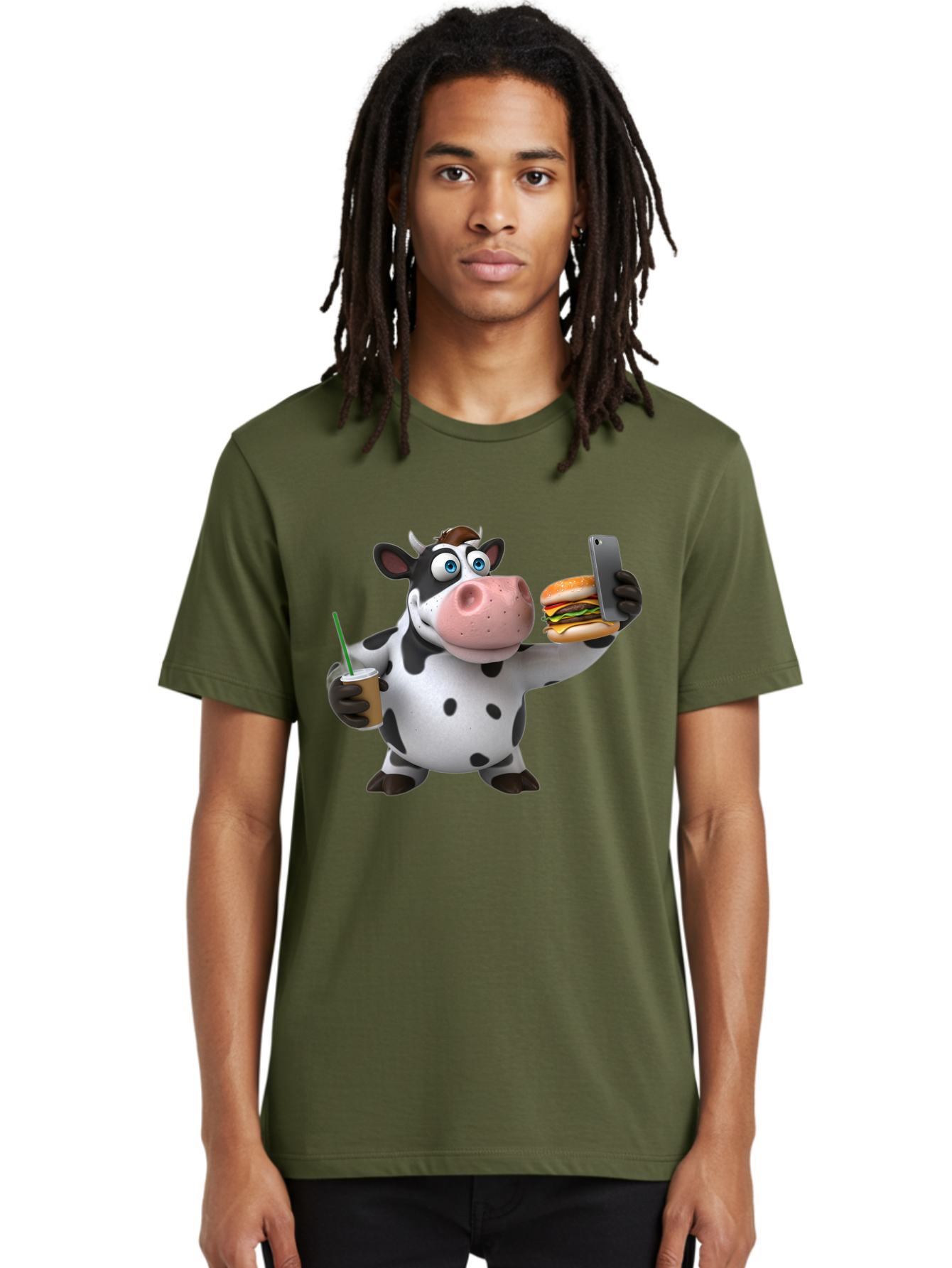 Cow-Taking-Selfie Men'S Graphic Tee, 100% Cotton, Comfortable Casual Summer Wear, Machine Washable, Vintage Camera, Old Camera, Antique Camera, Black Camera, Classic Photography, Photography Equipment, Nostalgic Device, Film Camera, Camera Art Bah814