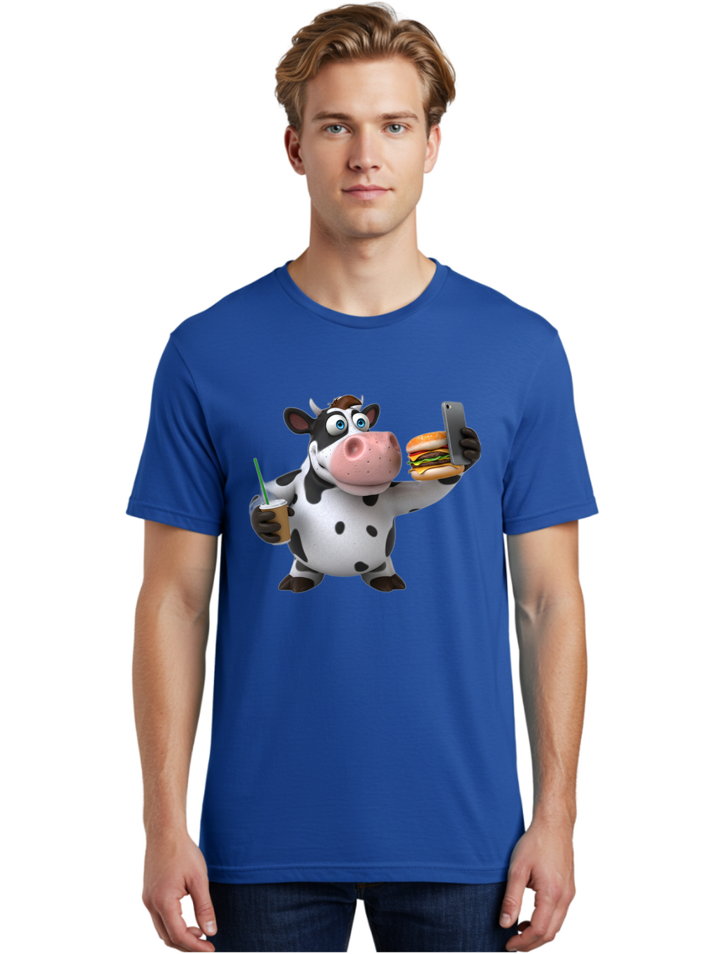 Cow-Taking-Selfie Men'S Graphic Tee, 100% Cotton, Comfortable Casual Summer Wear, Machine Washable, Vintage Camera, Old Camera, Antique Camera, Black Camera, Classic Photography, Photography Equipment, Nostalgic Device, Film Camera, Camera Art Bah814