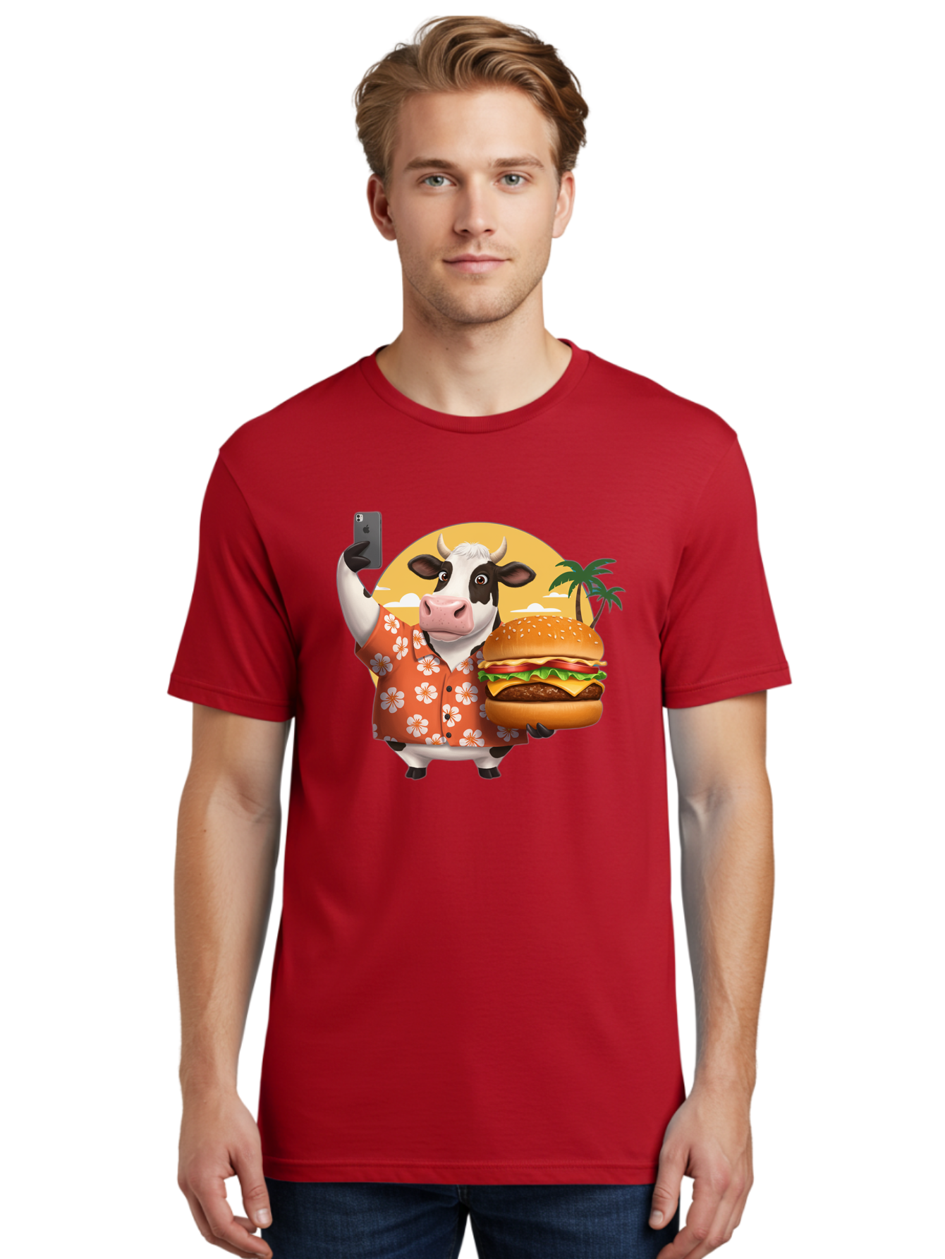 Cow-With-Burger-1 Men'S Graphic Tee, 100% Cotton, Comfortable Casual Summer Wear, Machine Washable, Vintage Camera, Old Camera, Antique Camera, Black Camera, Classic Photography, Photography Equipment, Nostalgic Device, Film Camera, Camera Art Bah817