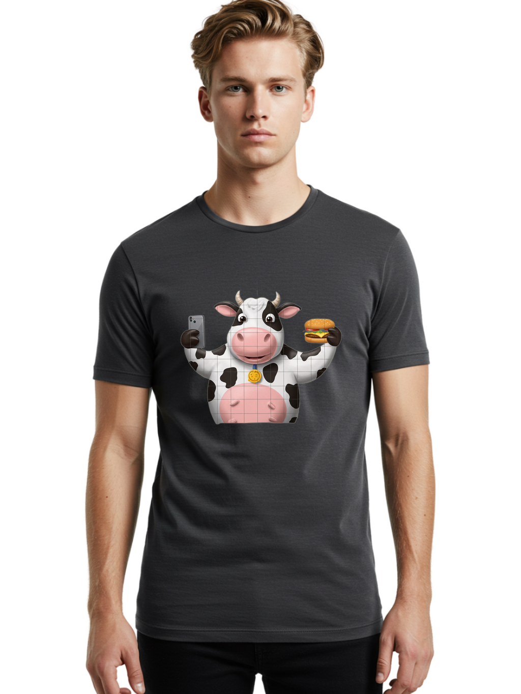 Cow-With-Burger-And-Phone Men'S Graphic Tee, 100% Cotton, Comfortable Casual Summer Wear, Machine Washable, Vintage Camera, Old Camera, Antique Camera, Black Camera, Classic Photography, Photography Equipment, Nostalgic Device, Film Camera, Bah818