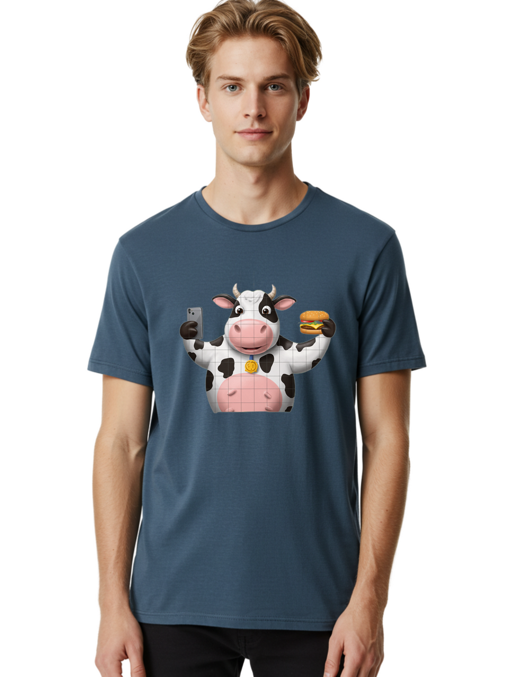 Cow-With-Burger-And-Phone Men'S Graphic Tee, 100% Cotton, Comfortable Casual Summer Wear, Machine Washable, Vintage Camera, Old Camera, Antique Camera, Black Camera, Classic Photography, Photography Equipment, Nostalgic Device, Film Camera, Bah818