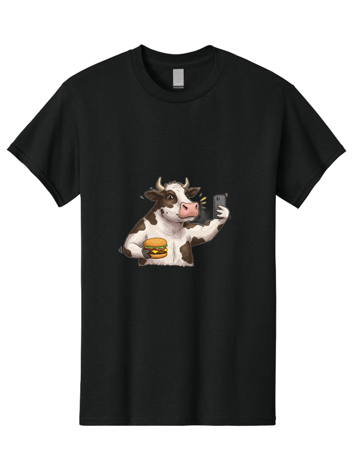 Cow-With-Hamburger-1 Men'S Graphic Tee, 100% Cotton, Comfortable Casual Summer Wear, Machine Washable, Vintage Camera, Old Camera, Antique Camera, Black Camera, Classic Photography, Photography Equipment, Nostalgic Device, Film Camera, Bah820