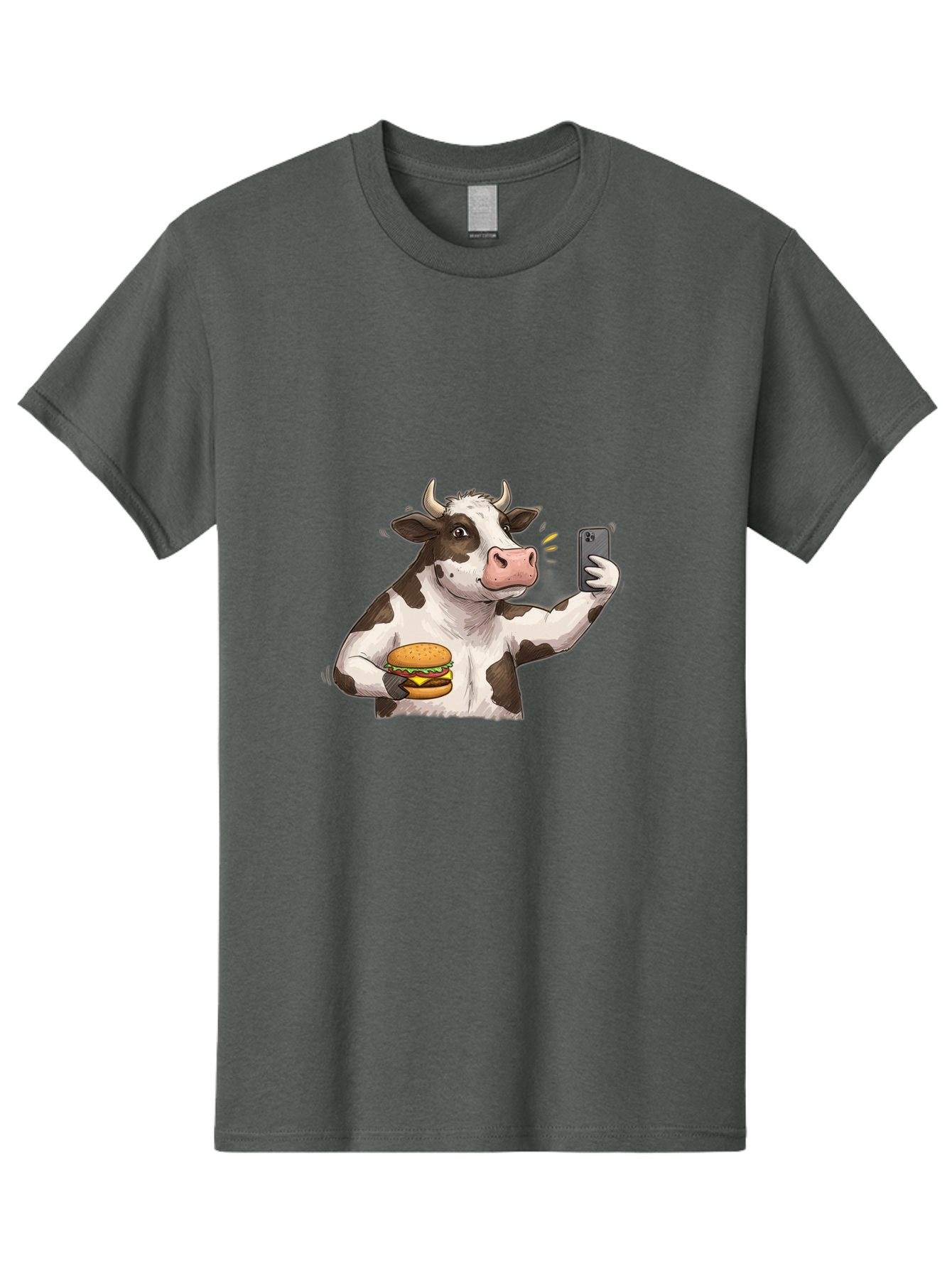 Cow-With-Hamburger-1 Men'S Graphic Tee, 100% Cotton, Comfortable Casual Summer Wear, Machine Washable, Vintage Camera, Old Camera, Antique Camera, Black Camera, Classic Photography, Photography Equipment, Nostalgic Device, Film Camera, Bah820