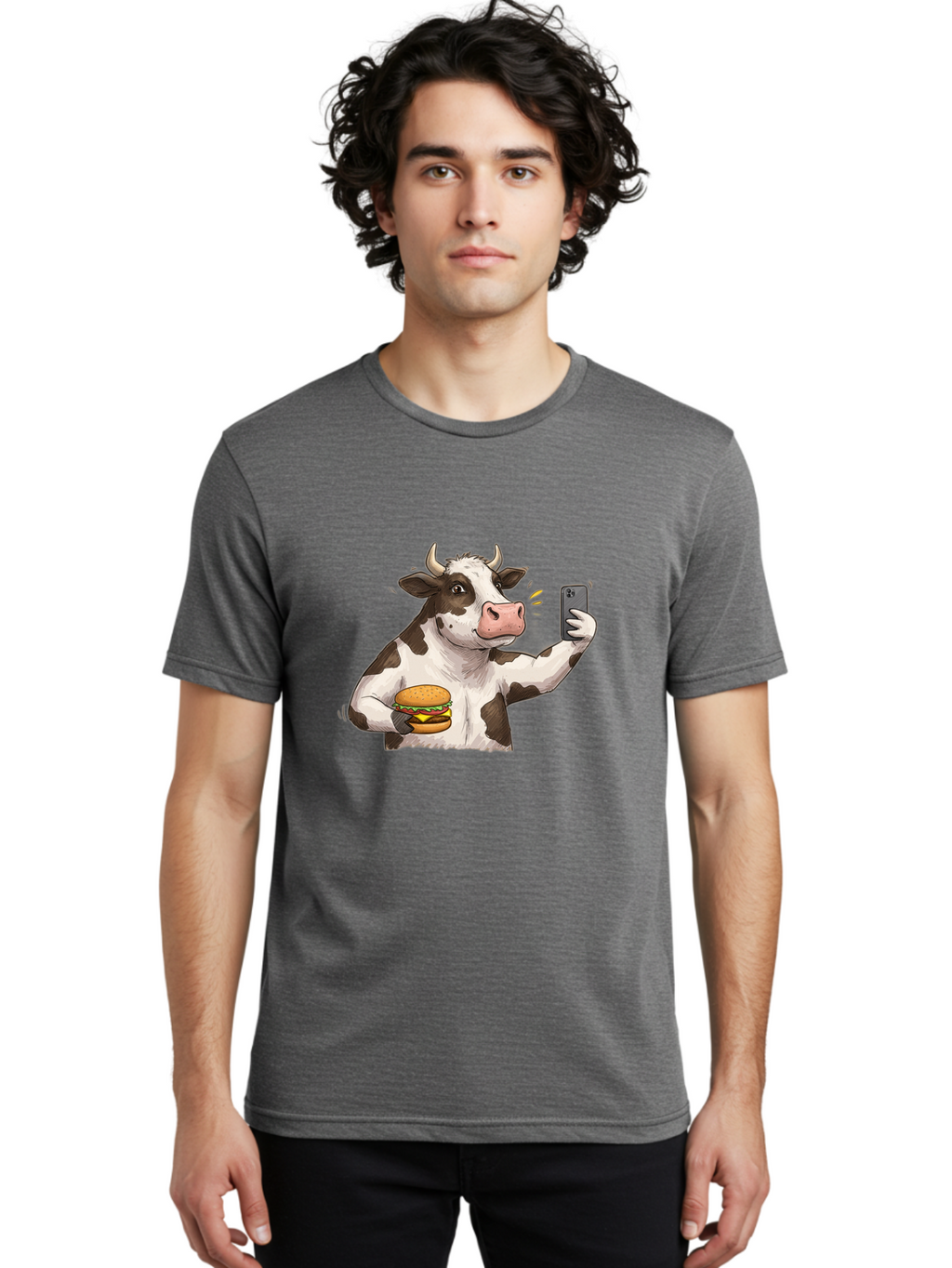 Cow-With-Hamburger-1 Men'S Graphic Tee, 100% Cotton, Comfortable Casual Summer Wear, Machine Washable, Vintage Camera, Old Camera, Antique Camera, Black Camera, Classic Photography, Photography Equipment, Nostalgic Device, Film Camera, Bah820