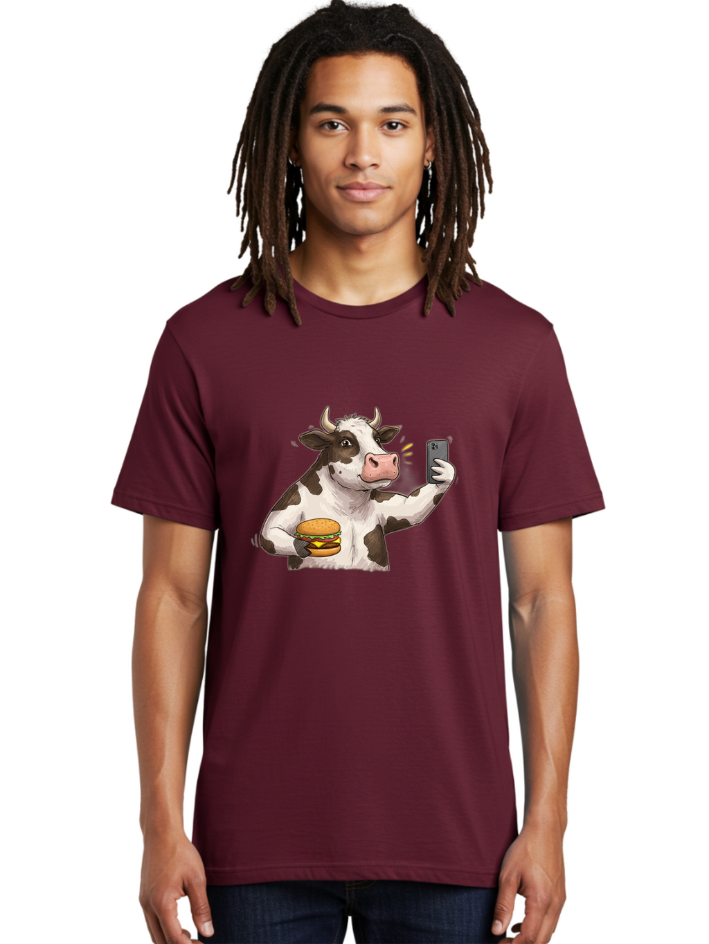 Cow-With-Hamburger-1 Men'S Graphic Tee, 100% Cotton, Comfortable Casual Summer Wear, Machine Washable, Vintage Camera, Old Camera, Antique Camera, Black Camera, Classic Photography, Photography Equipment, Nostalgic Device, Film Camera, Bah820