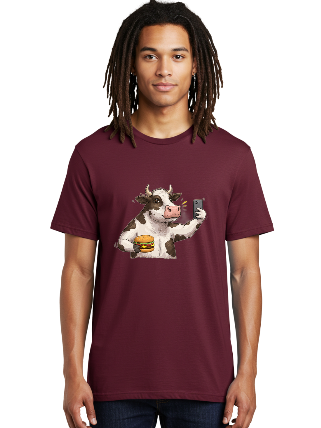 Cow-With-Hamburger-1 Men'S Graphic Tee, 100% Cotton, Comfortable Casual Summer Wear, Machine Washable, Vintage Camera, Old Camera, Antique Camera, Black Camera, Classic Photography, Photography Equipment, Nostalgic Device, Film Camera, Bah820