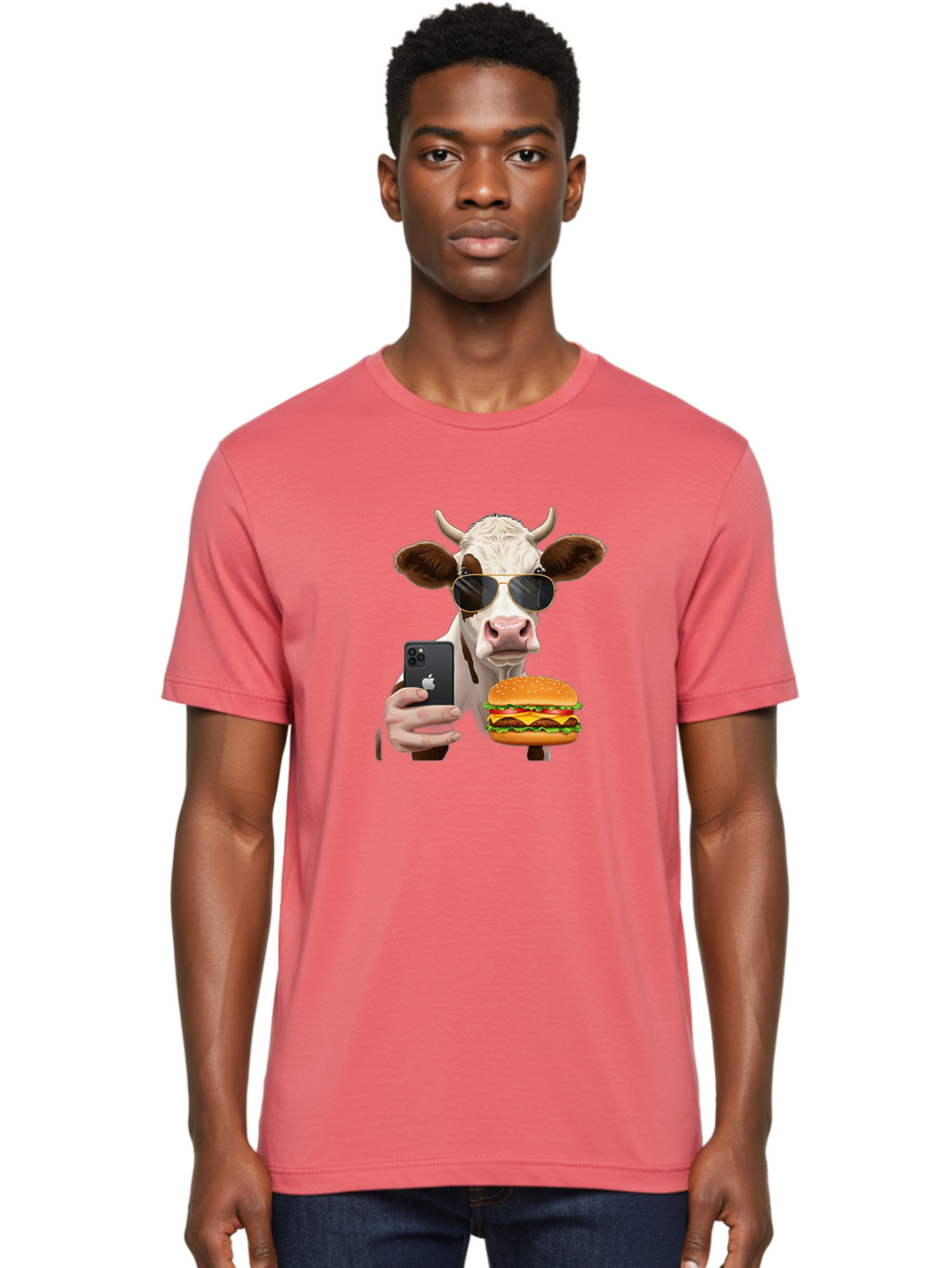 Cow-With-Iphone-And-Burger Men'S Graphic Tee, 100% Cotton, Comfortable Casual Summer Wear, Machine Washable, Vintage Camera, Old Camera, Antique Camera, Black Camera, Classic Photography, Photography Equipment, Nostalgic Device, Film Camera, Bah822