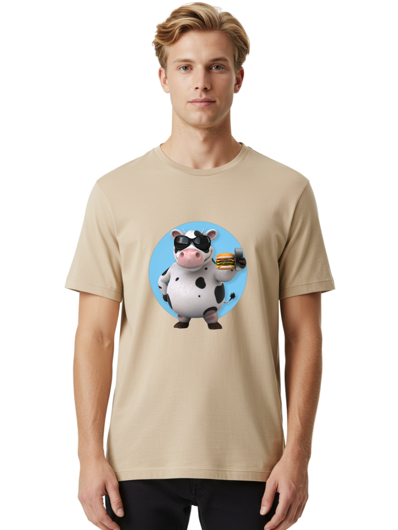 Cow-With-Sunglasses Men'S Graphic Tee, 100% Cotton, Comfortable Casual Summer Wear, Machine Washable, Vintage Camera, Old Camera, Antique Camera, Black Camera, Classic Photography, Photography Equipment, Nostalgic Device, Film Camera, Bah823