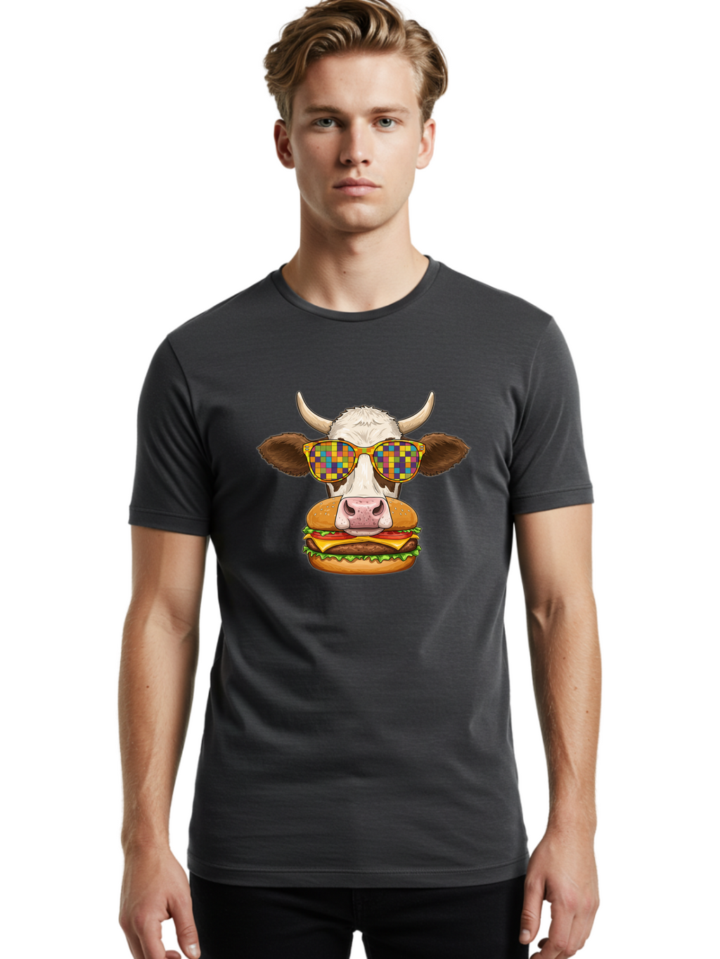 Cowburger-1 Men'S Graphic Tee, 100% Cotton, Comfortable Casual Summer Wear, Machine Washable, Vintage Camera, Old Camera, Antique Camera, Black Camera, Classic Photography, Photography Equipment, Nostalgic Device, Film Camera, Camera Art Bah824